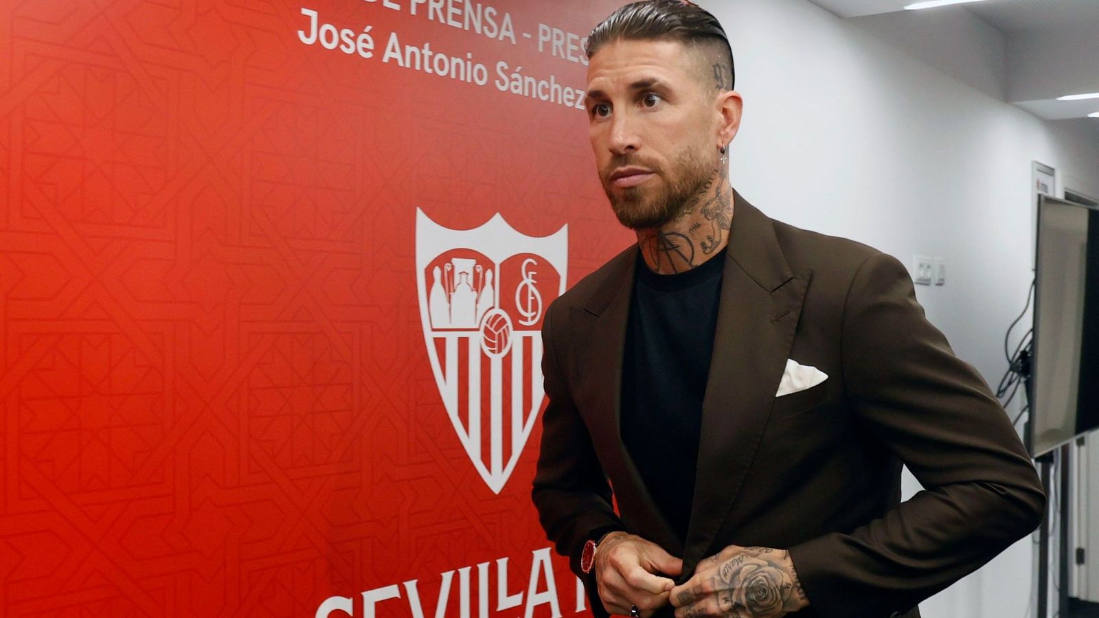 Sergio Ramos, en la sala de prensa del Sevilla FC.