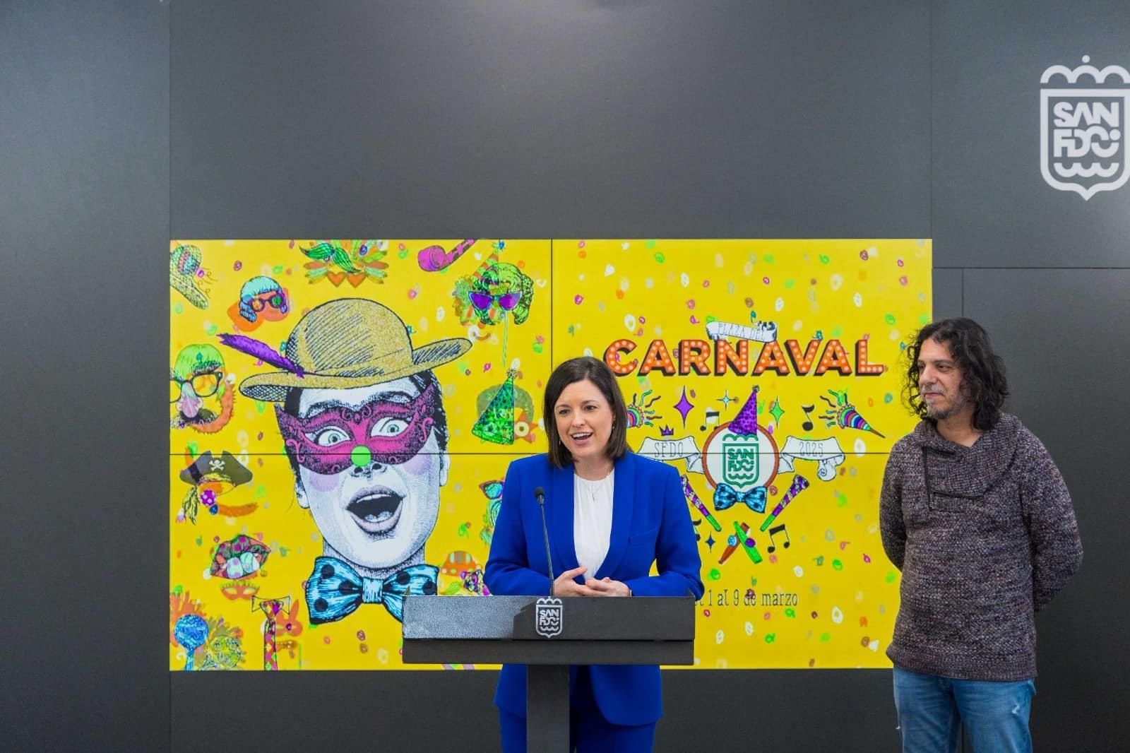 Patricia Cavada y Javier Bohórquez durante la presentación de la Gala del Carnaval de San Fernando 2025