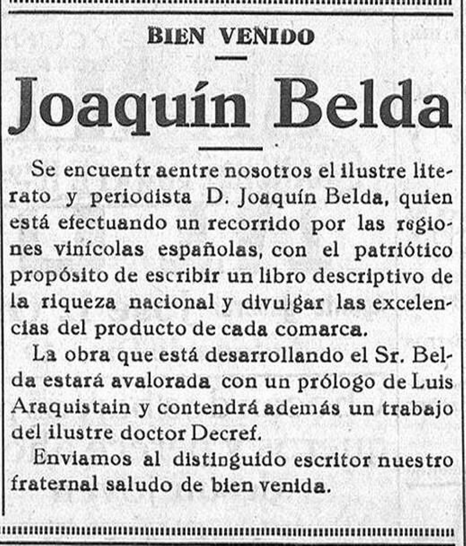 Nota de prensa de El Guadalete, de 23 marzo de 1929.