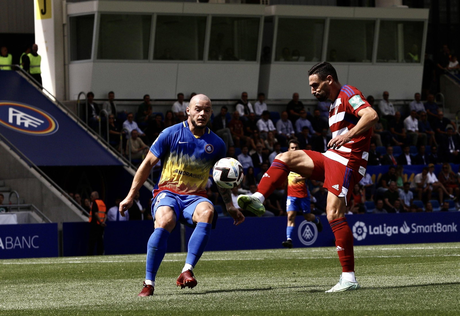 Antonio Puertas tuvo dos buenas ocasiones de gol ante el Andorra.
