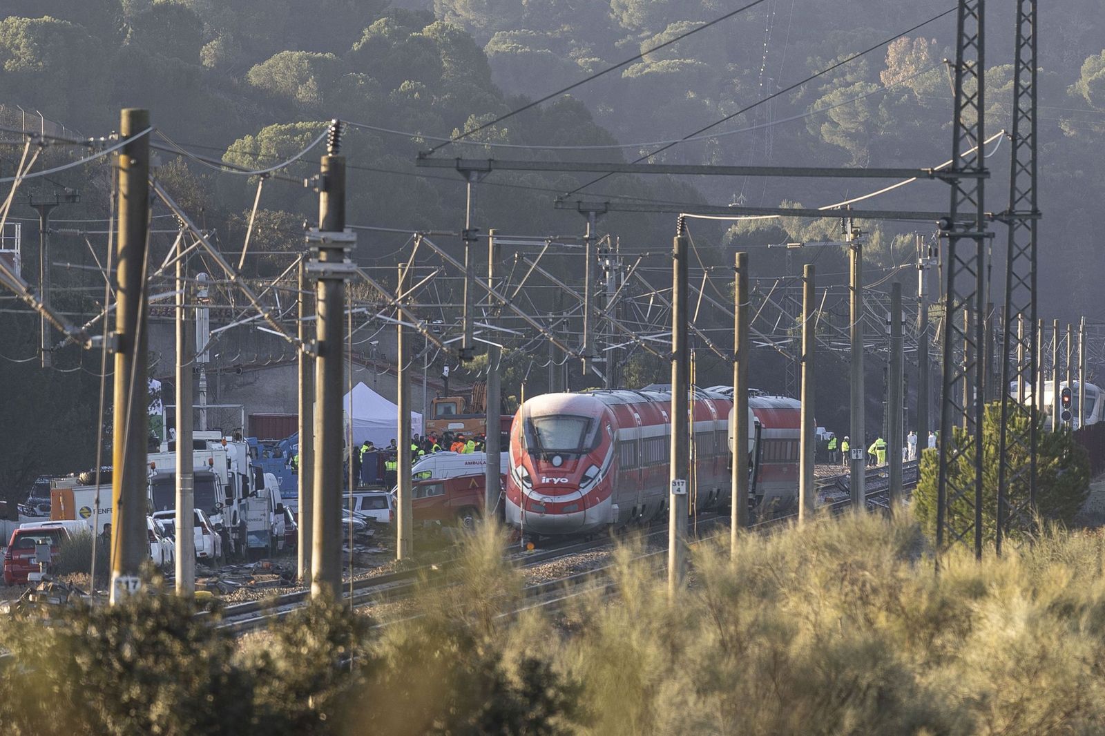Cabecera del tren Iryio siniestrado en el accidente  ferroviario ocurrido el pasado domingo en la localidad cordobesa de Adamuz.