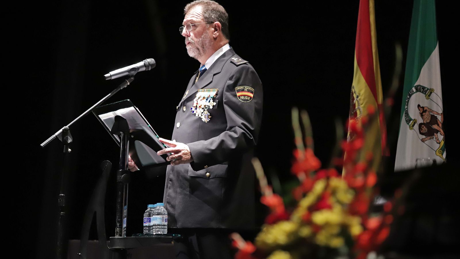 José Antonio Pérez, durante un discurso en el día del Patrón celebrado en La Línea de la Concepción.