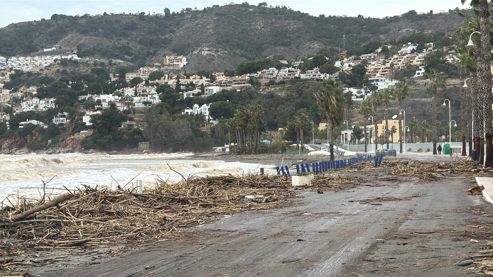 Las cañaveras, arena y piedras se hacen con parte del paseo marítimo de La Herradura