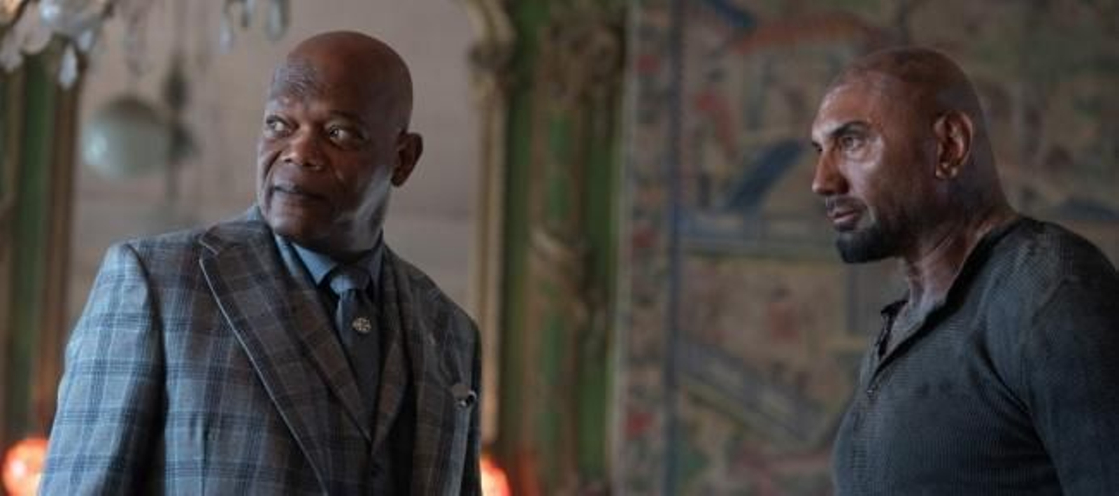 Los actores Samuel L. Jackson y Dave Bautista.