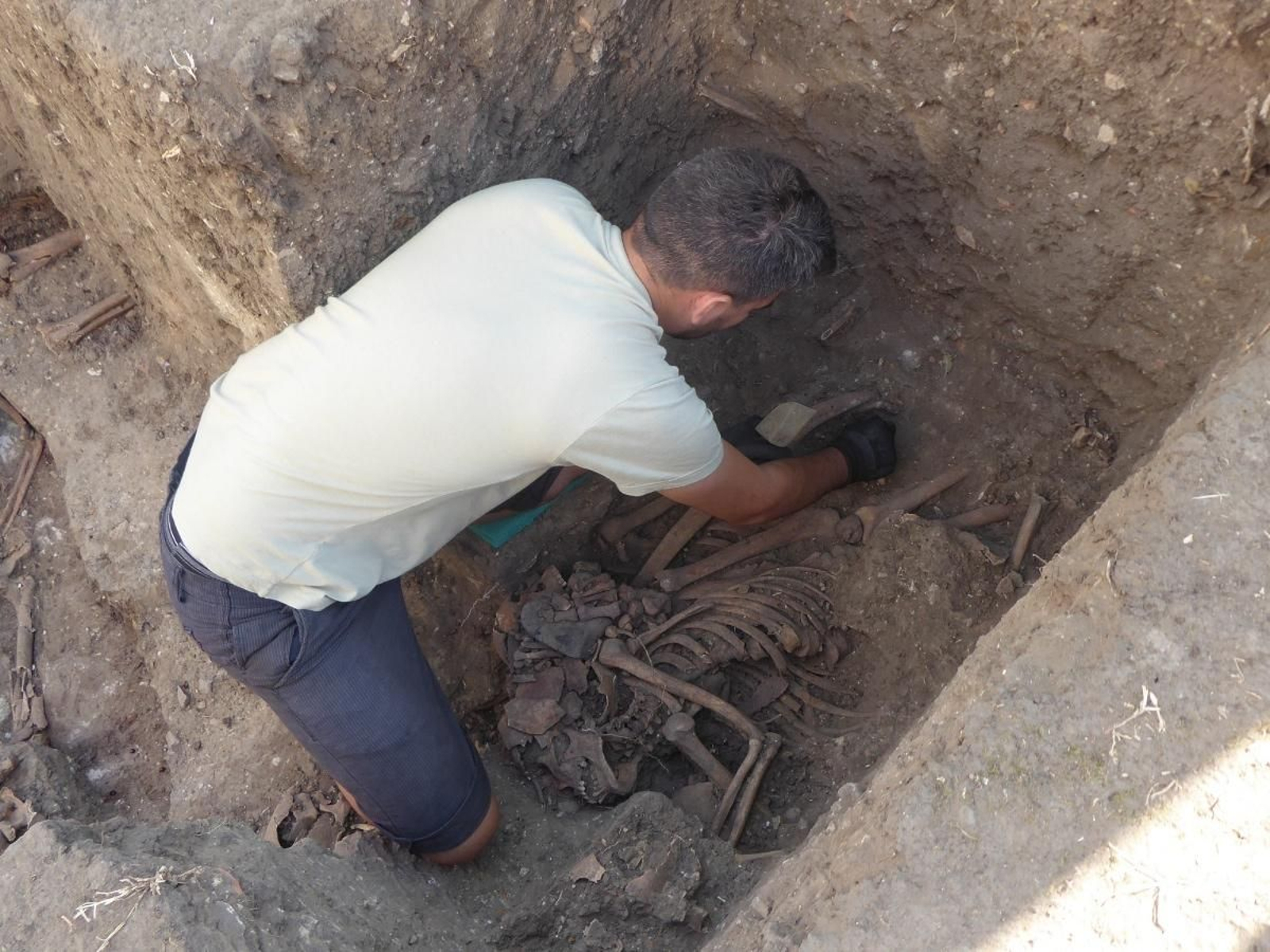 Excavaciones en la fosa común del cementerio antiguo de Jimena