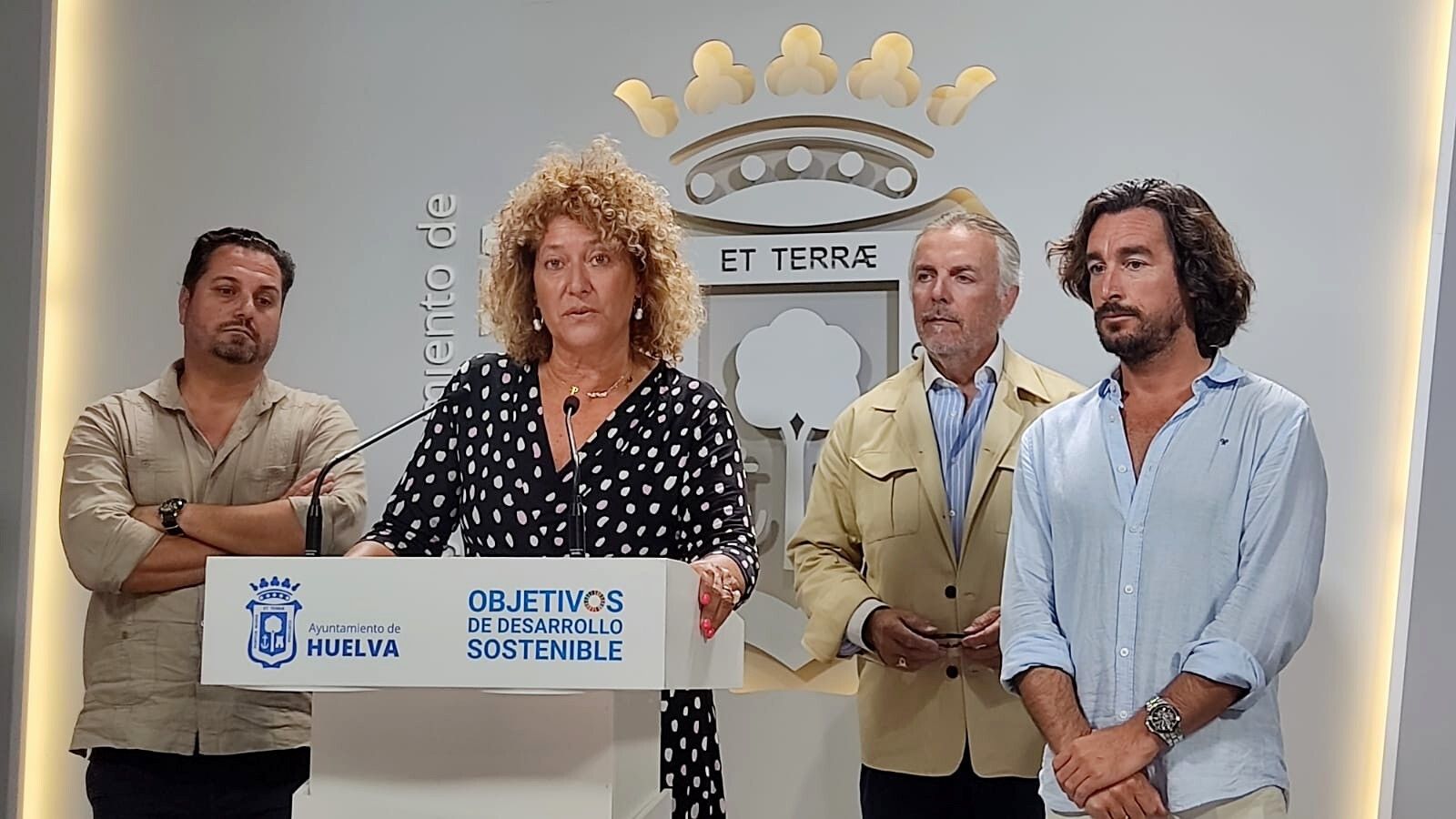 Pilar Marín comparece en su última rueda de prensa como presidenta del Grupo Municipal del PP de Huelva.
