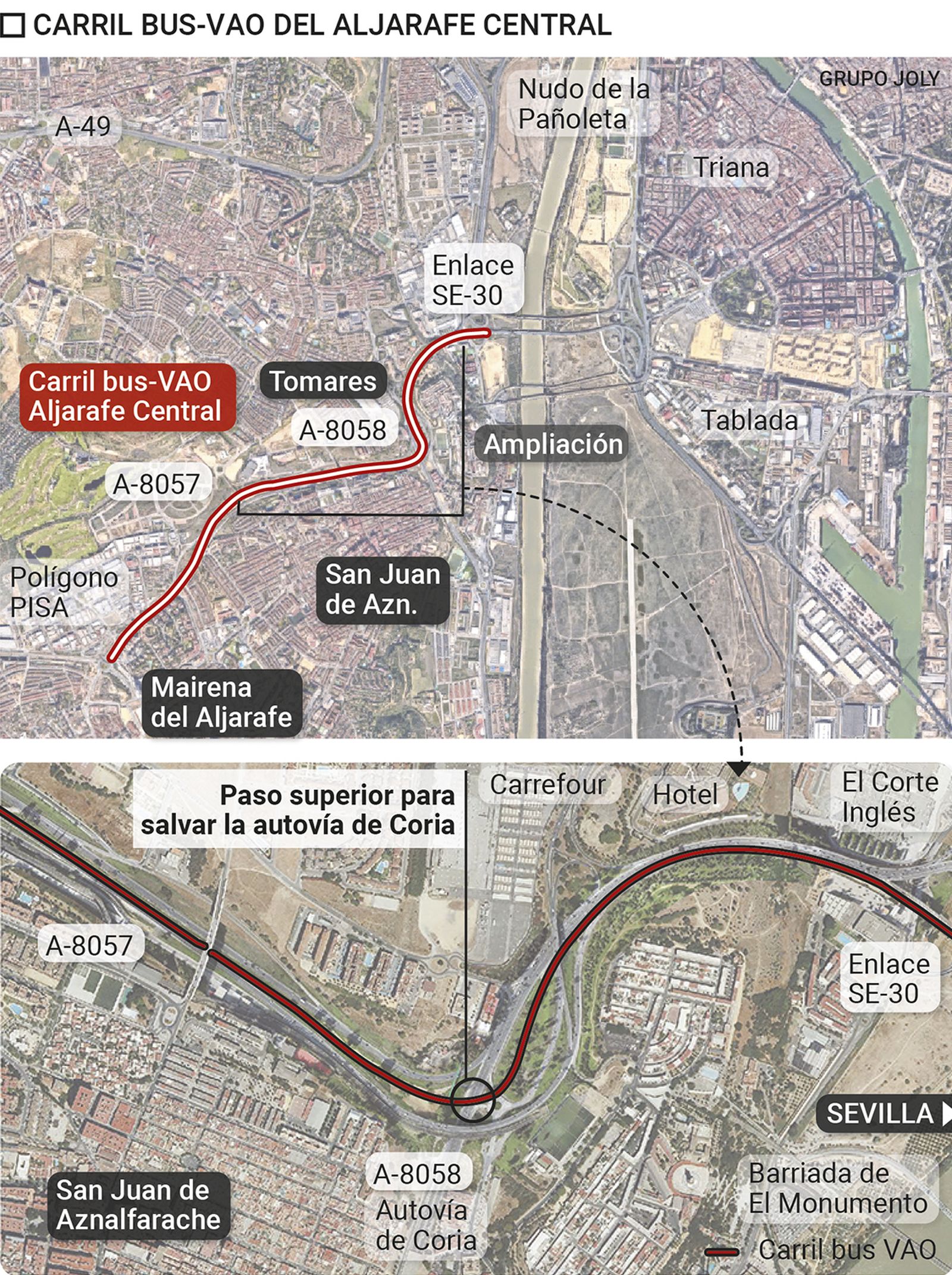Carril Bus-Vao del Aljarafe Central. Fuente: Consejería de Fomento de la Junta de Andalucía