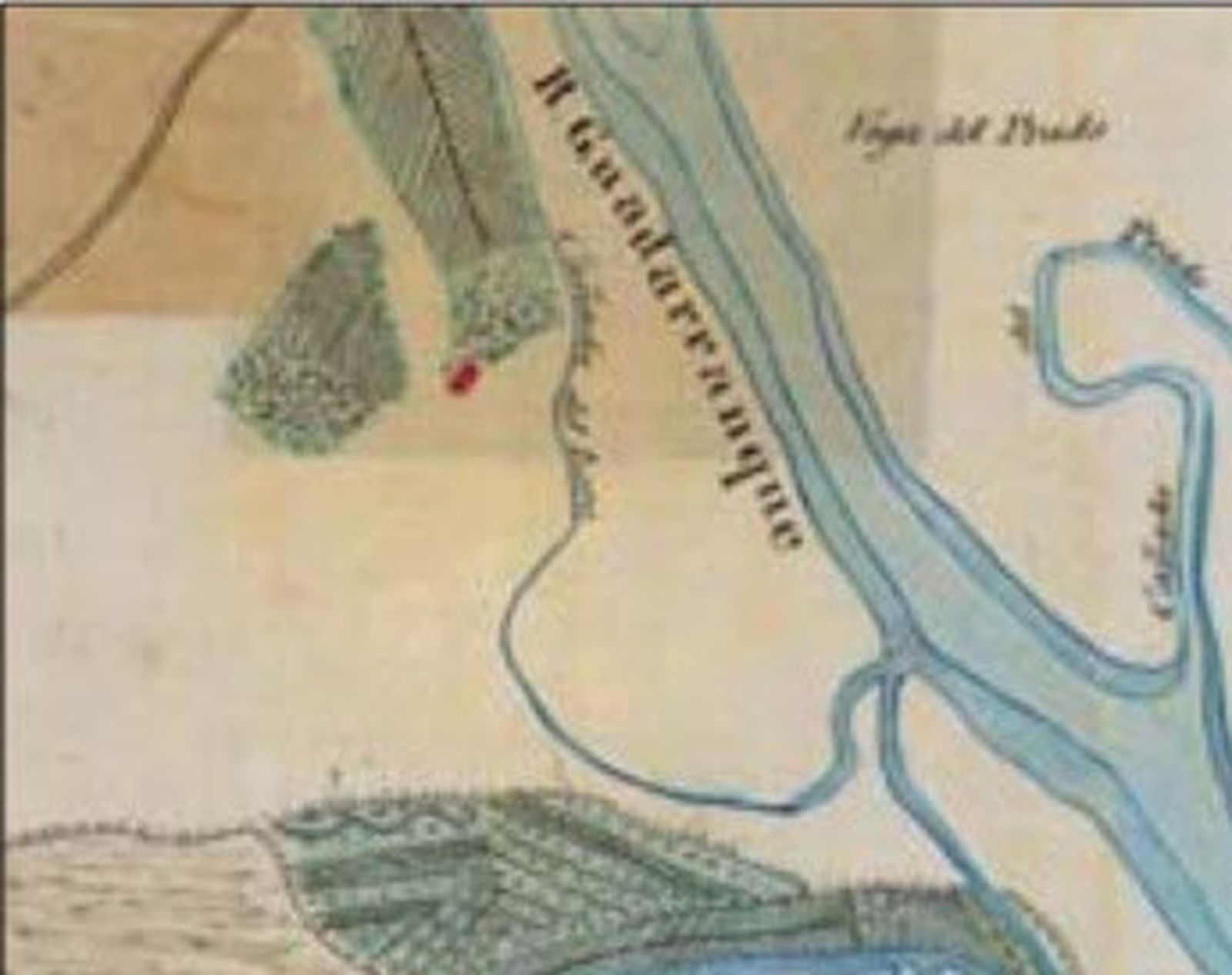 Desembocadura del río Guadarranque. Detalle de plano de la Bahía de Gibraltar y su litoral a una legua. Cuerpo de Ingenieros del Ejército (1857-60).