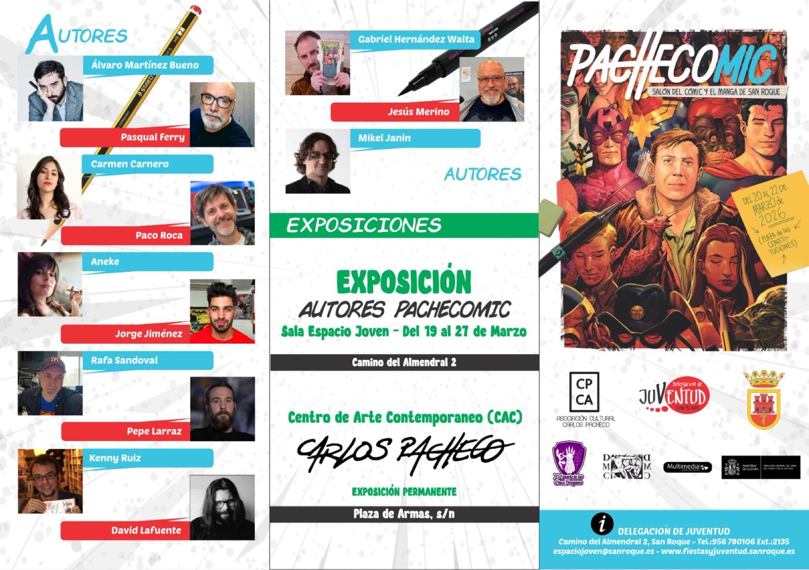 Cartel oficial de la exposición “Autores Pachecomic” en San Roque.