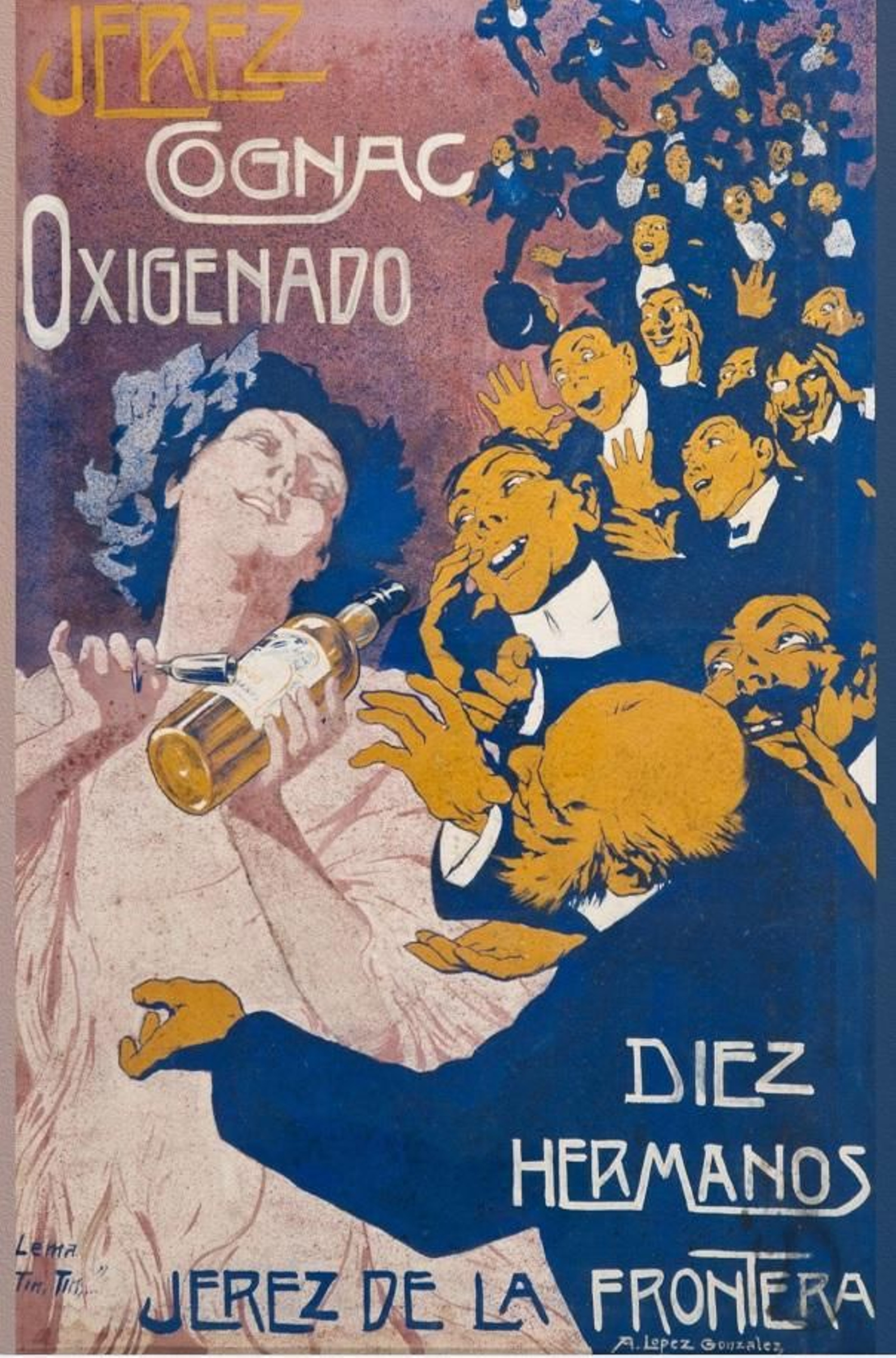 Cartel anunciando el Cognac oxigenado de Díez Hnos.
