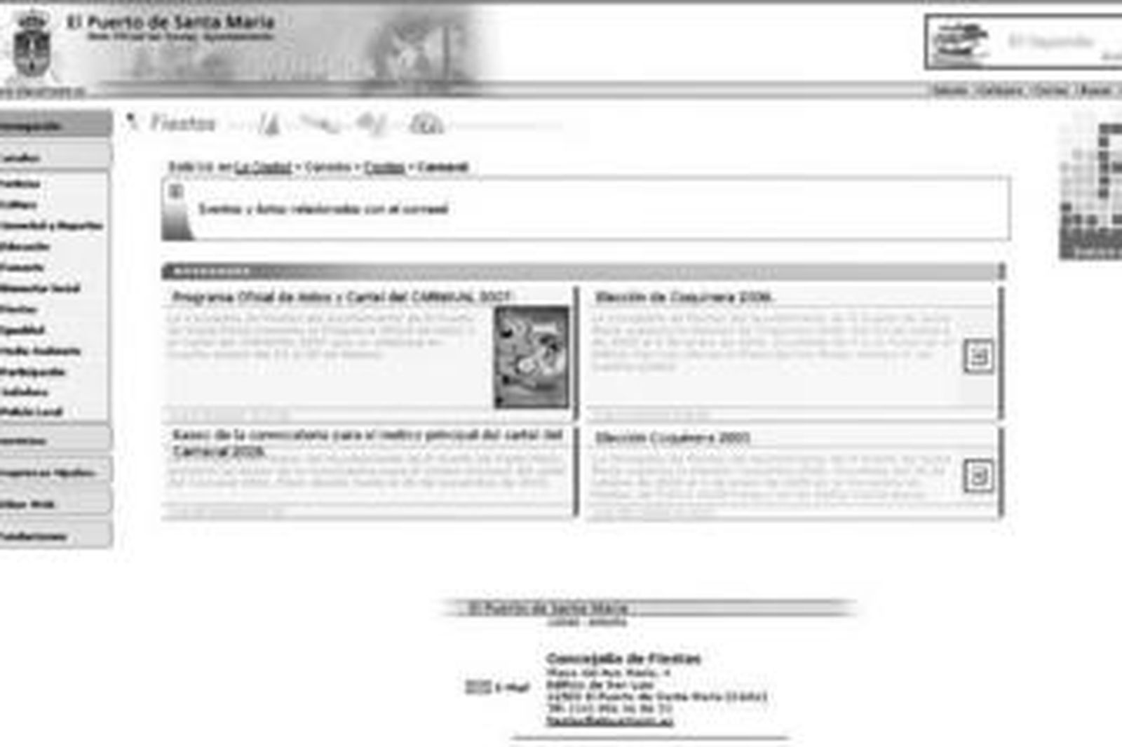 Página web municipal, con el programa oficial de actos del Carnaval 2007.