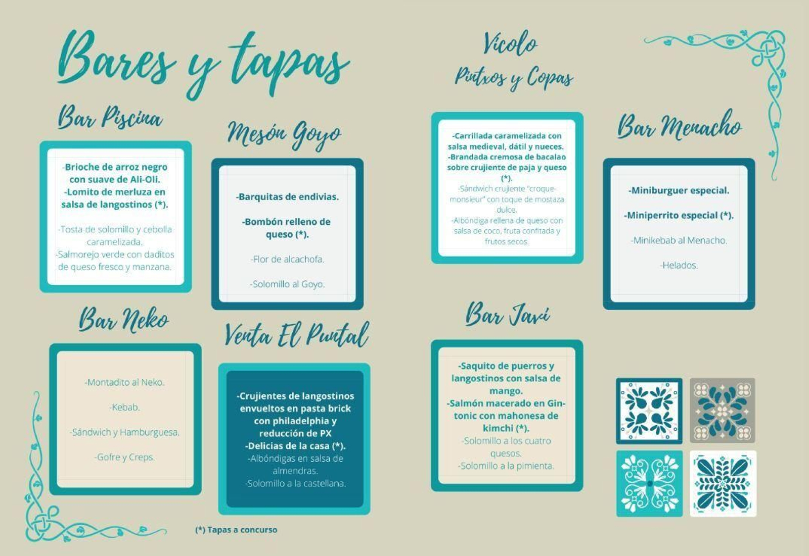 Tapas a concurso en la Feria de la Tapa de Guadalcacín que se inaugura este jueves.