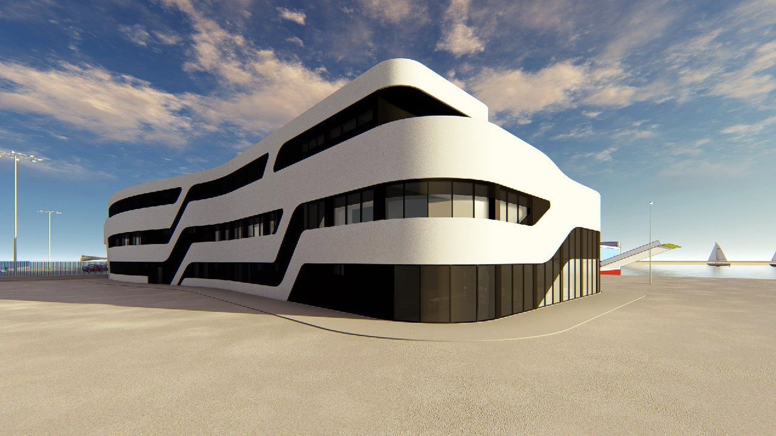 Recreación del aspecto que presentará el edificio mutifuncional en el Muelle Sur.