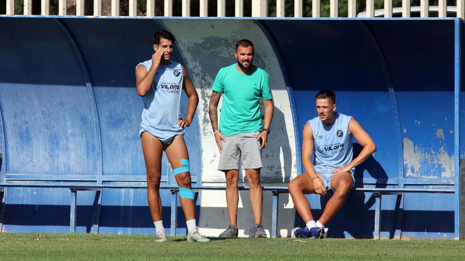 Alberto Durán y Fabian Burdenski, este martes en el entrenamiento del Xerez DFC.