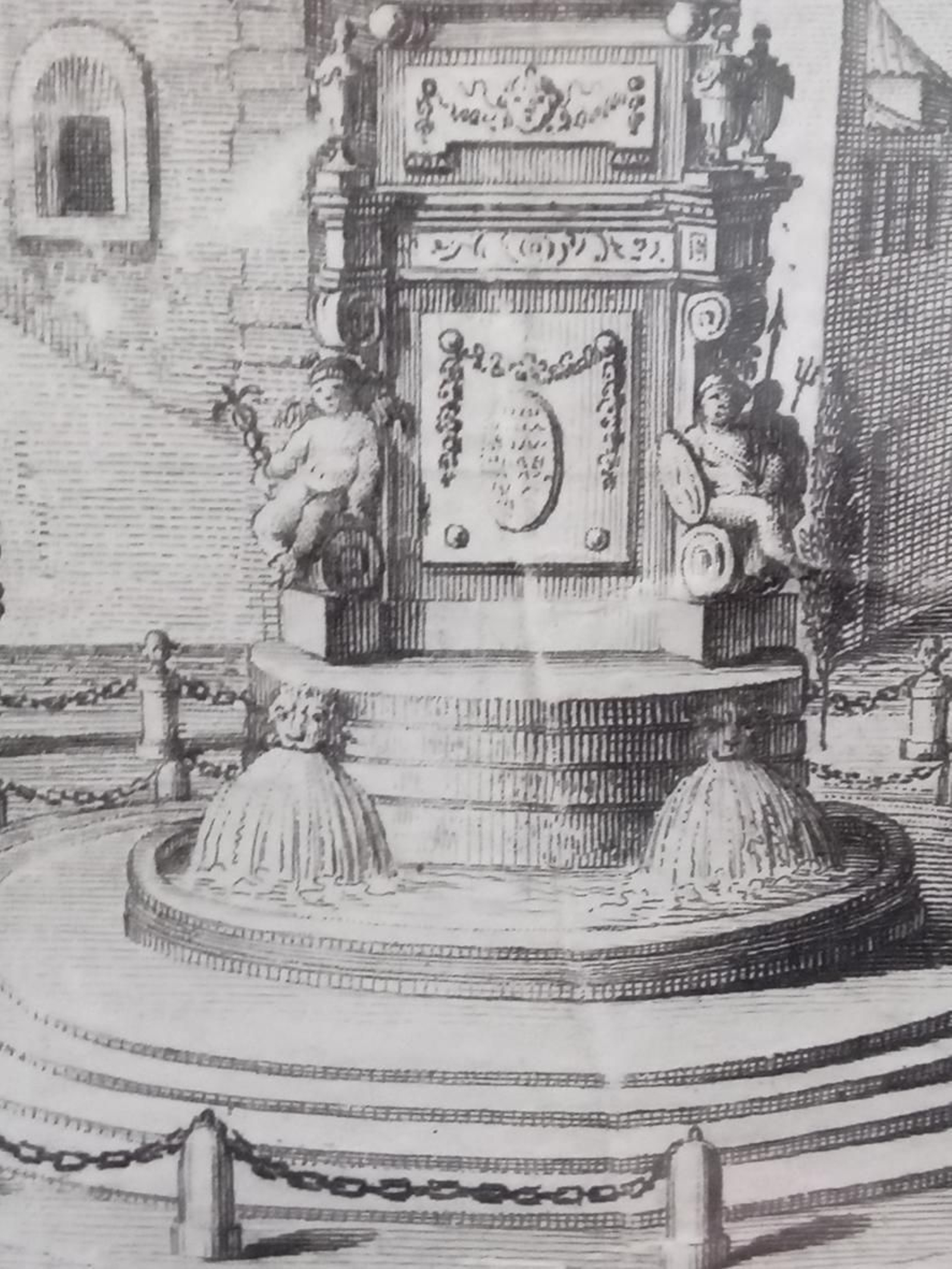 Fuente bajo el primer obelisco en la plaza Alta, 1807, dibujo de Dolz.