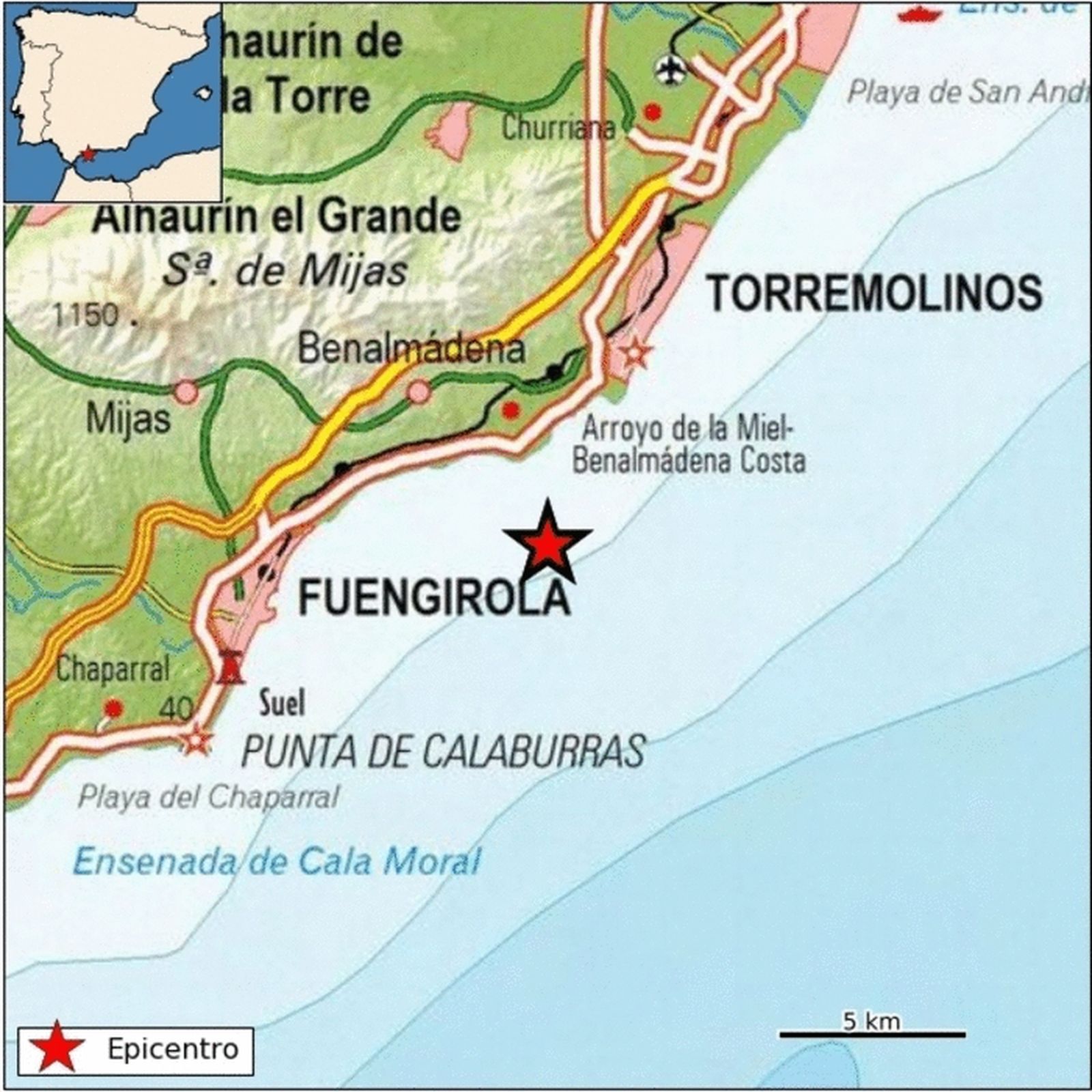 Localización del seísmo ocurrido esta noche.