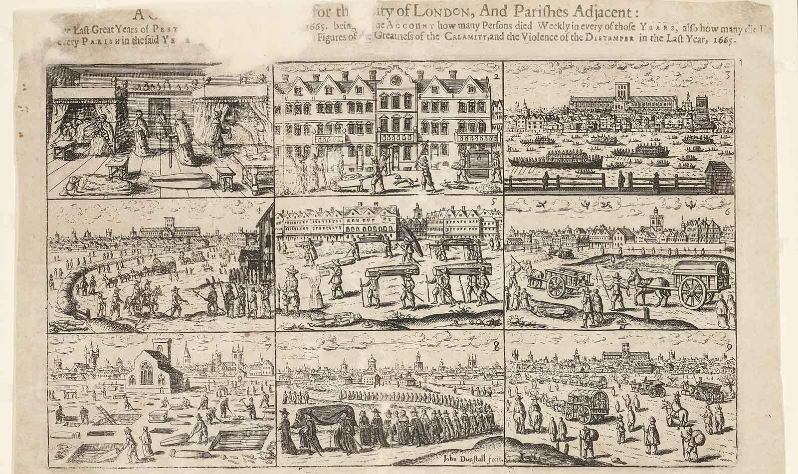 Grabados de John Dunstall en los que muestra escenas de la Gran Plaga.