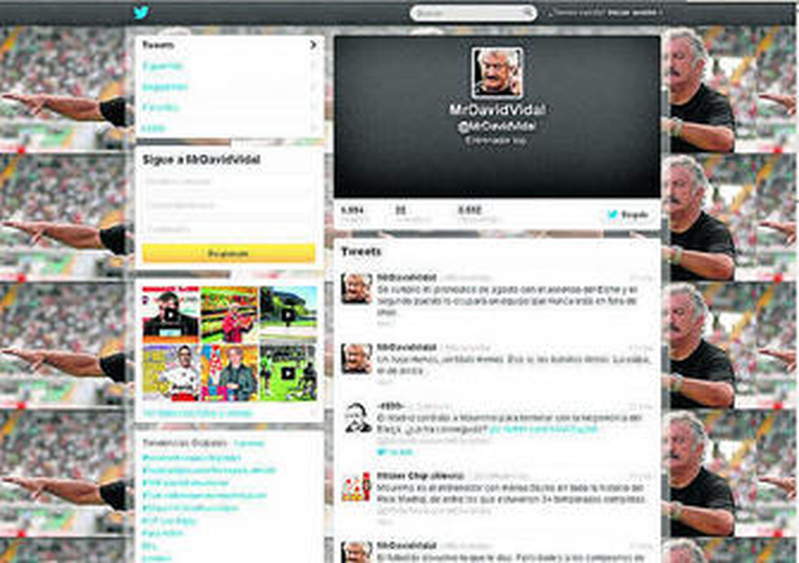 Captura del perfil Mr.DavidVidal creado en Twitter por el supuesto usurpador.