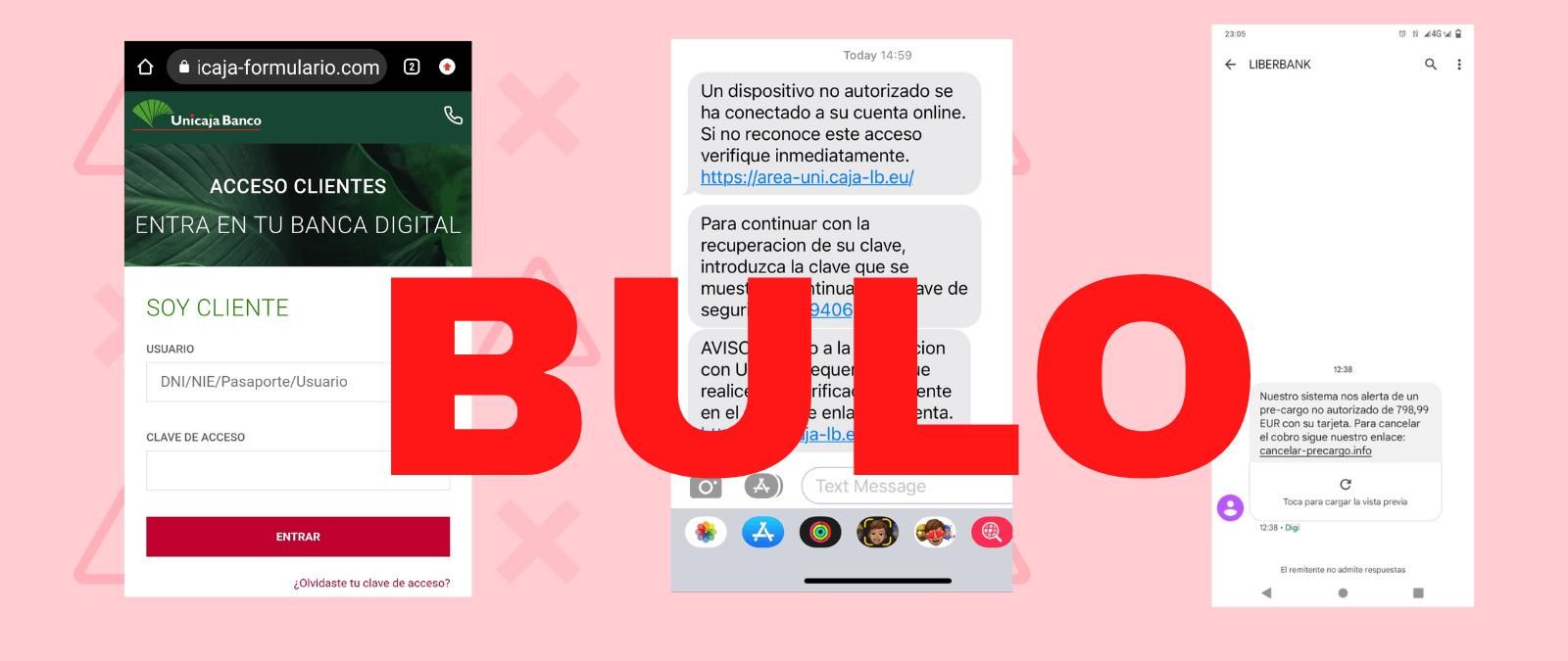 Alerta de correos y SMS fraudulentos que suplantan a una entidad bancaria.