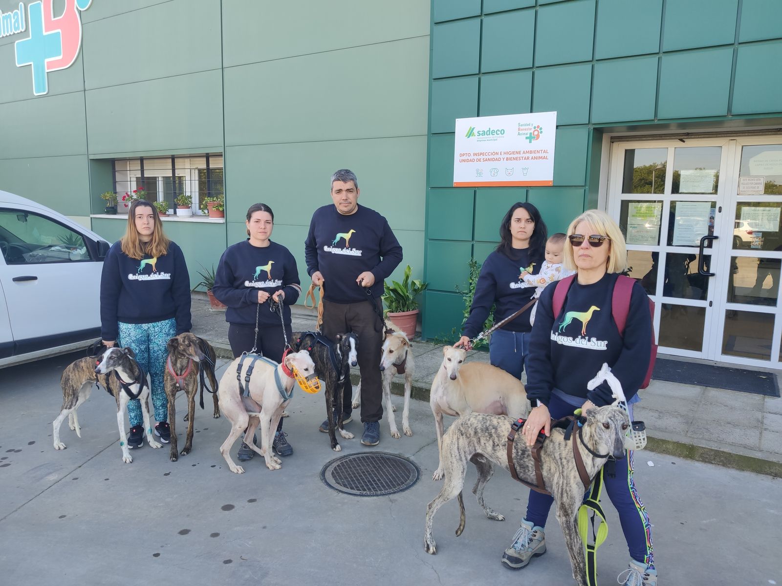 Voluntarios del Galgos del Sur, junto a los perros rescatados.