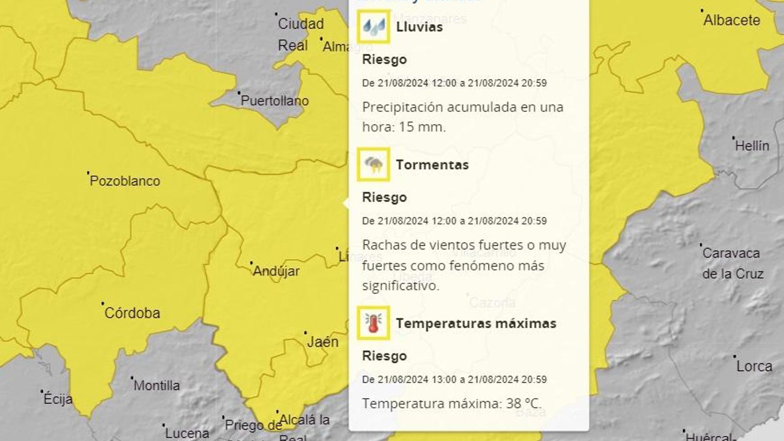 Mapa de riesgo para Sierra Morena y El Condado.