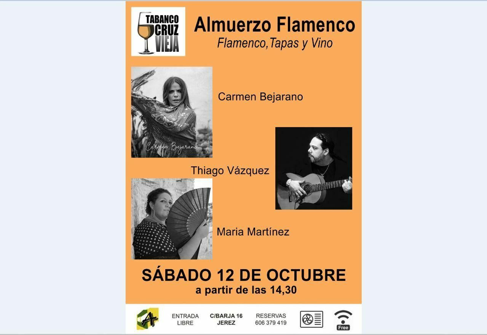 ALMUERZO FLAMENCO. Este sábado a partir de las 14.30 horas se puede disfrutar del almuerzo flamenco con Carmen Bejarano, Thiago Vázquez y María Martínez. En el Tabanco Cruz Vieja.