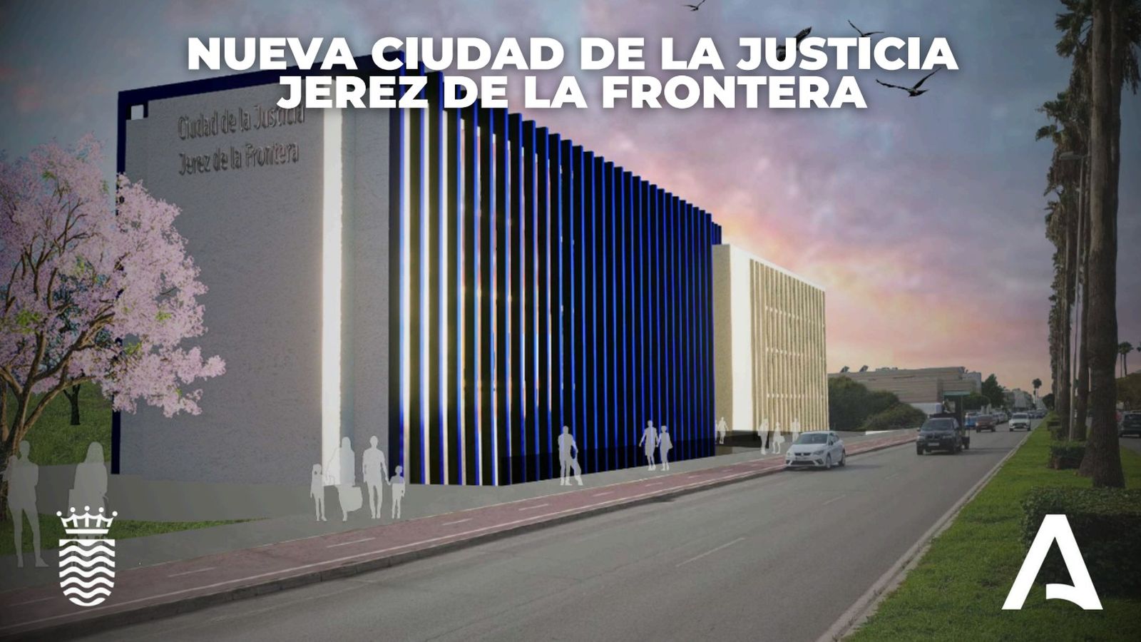 Aspecto exterior que presentará la futura Ciudad de la Justicia vista desde la avenida Puerta del Sur.