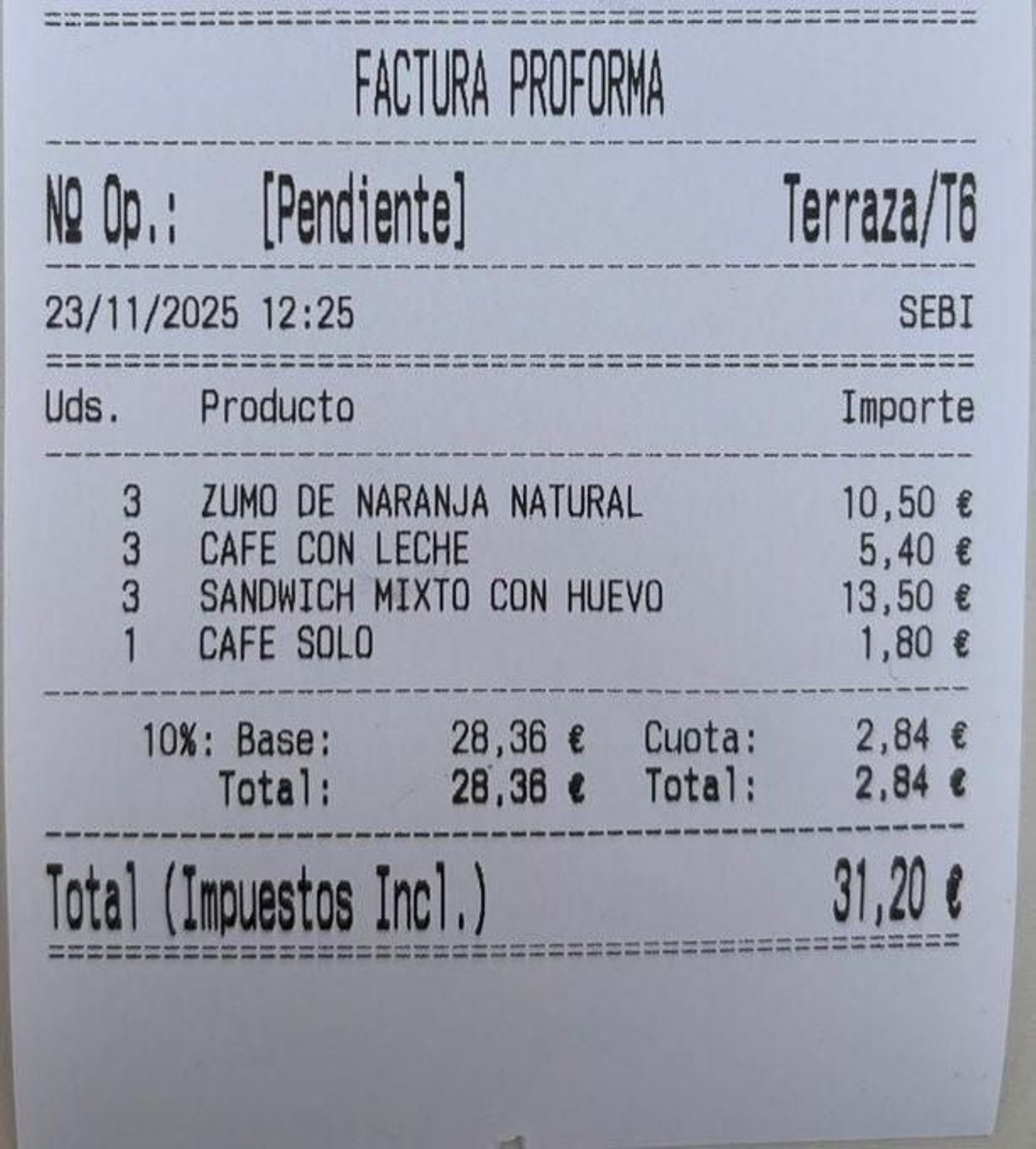 El precio de los tres desayunos.