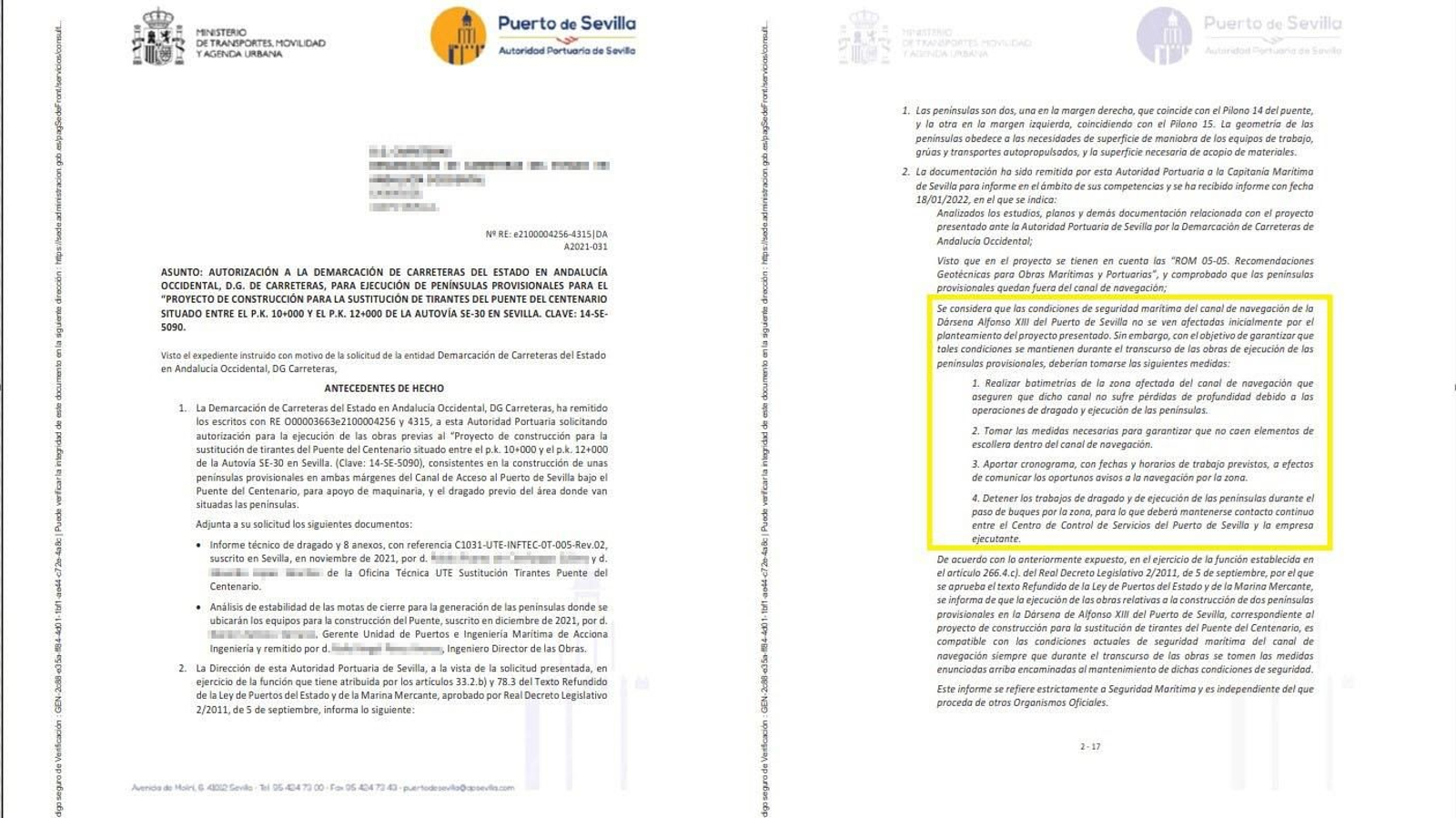 El documento donde el Puerto plantea medidas de seguridad marítima.