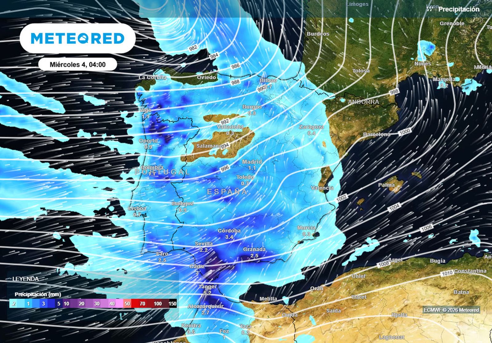 Los acumulados se incrementarán en Cádiz con la llegada de un río atmosfético el miércoles.