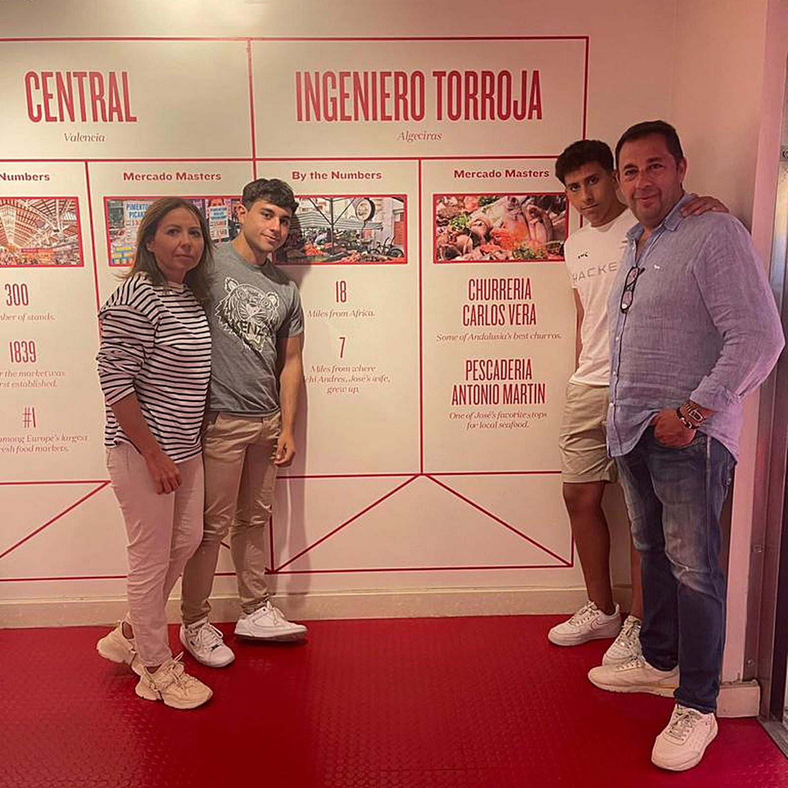 La familia Martín, junto al nombre de su pescadería en Little Spain