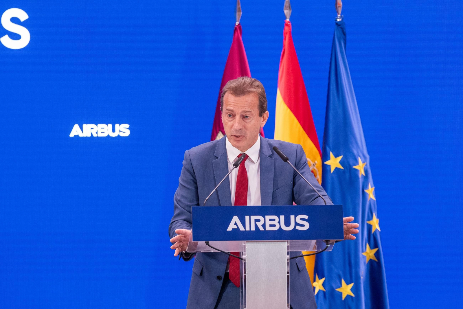 Guillaume Faury, durante un acto de Airbus en su centro logístico de Albacete.