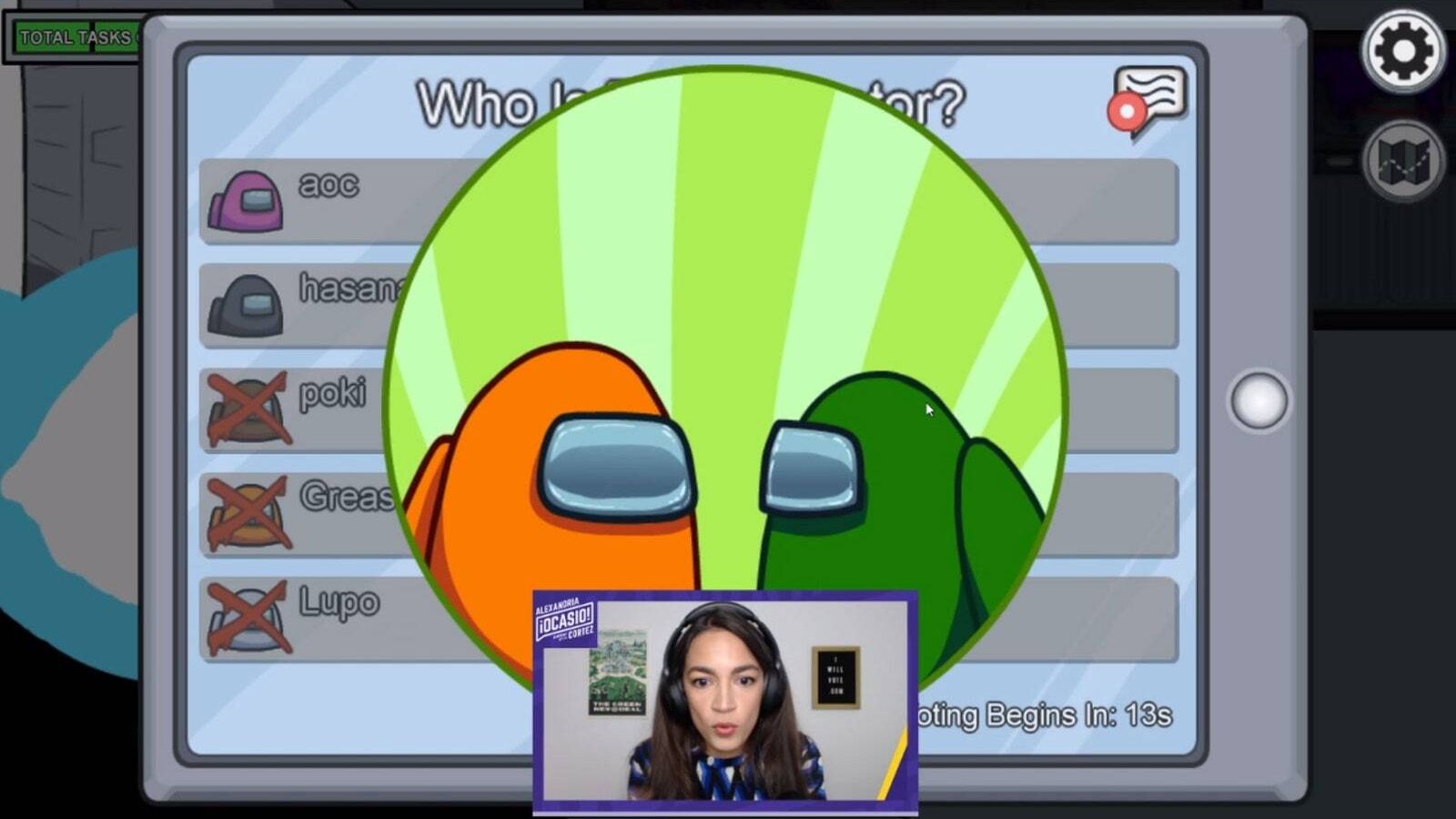Alexandria Ocasio-Cortez en plena sesión de Twitch.