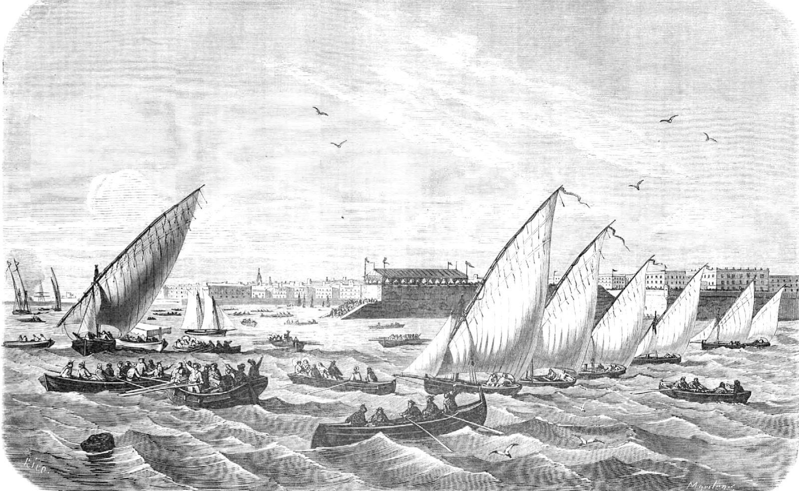 Grabado xilográfico de la Regata. ‘El Museo Universal’. Madrid, 1869.