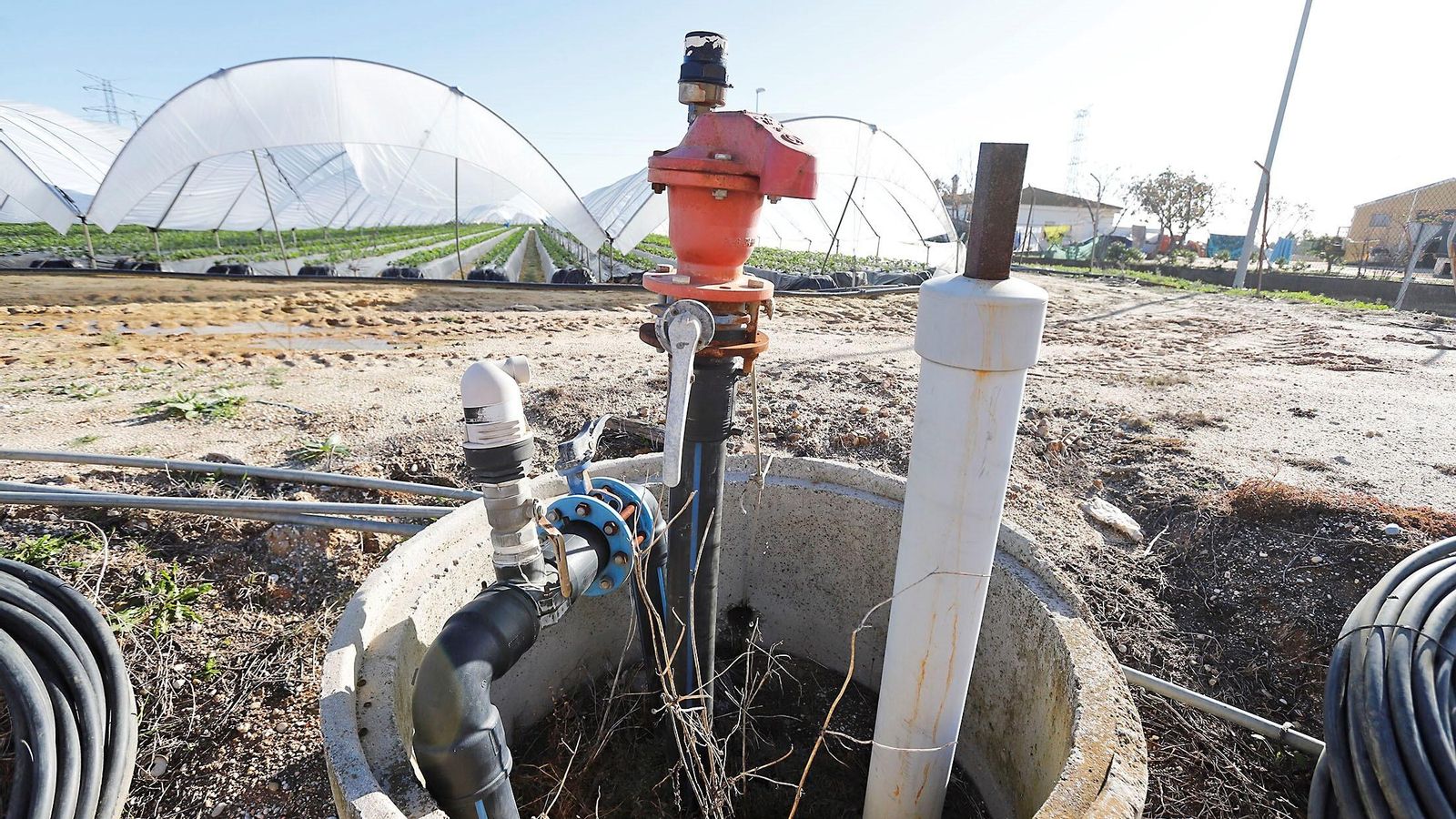 Uno de los pozos (legales) de una finca en la provincia de Huelva, ayer.