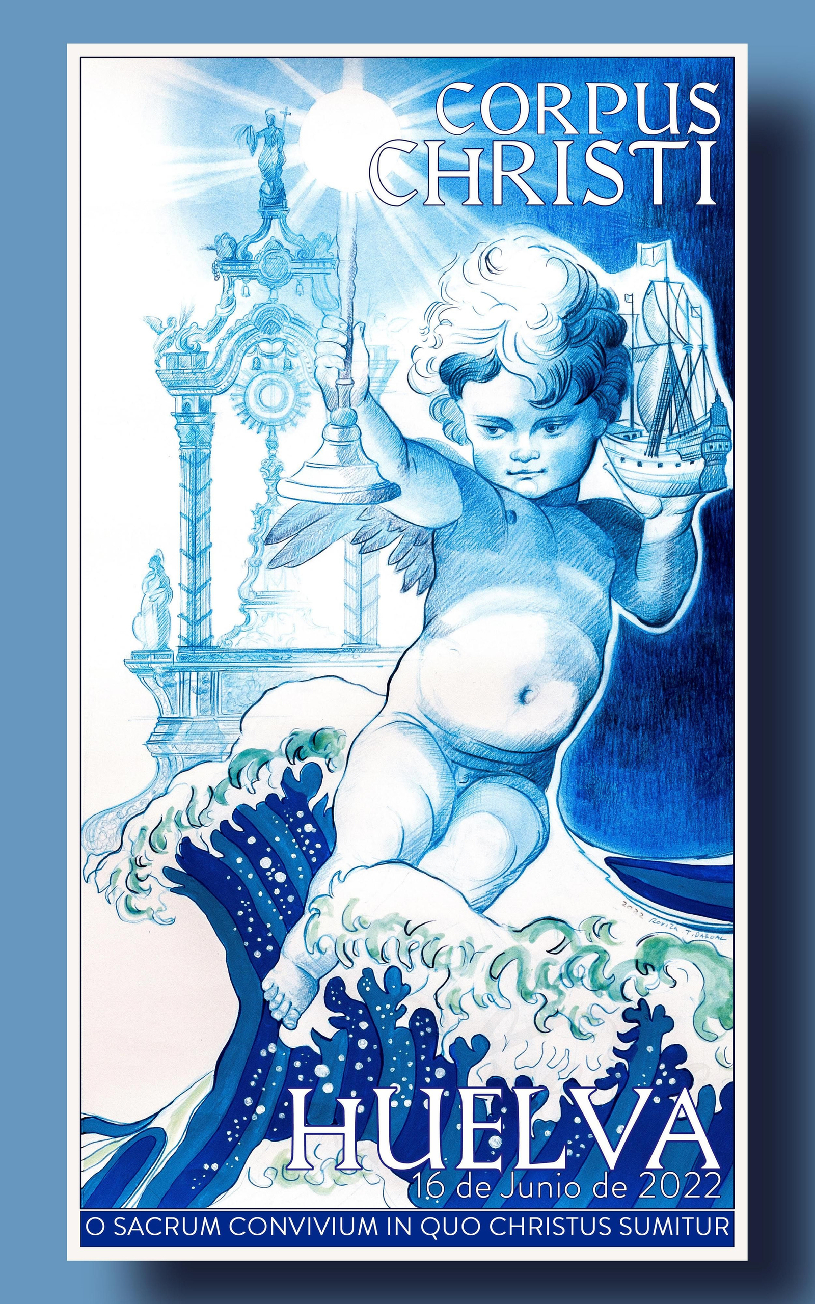 Detalle del cartel del Corpues en Huelva, obra de Francisco Rovira Yagüe.