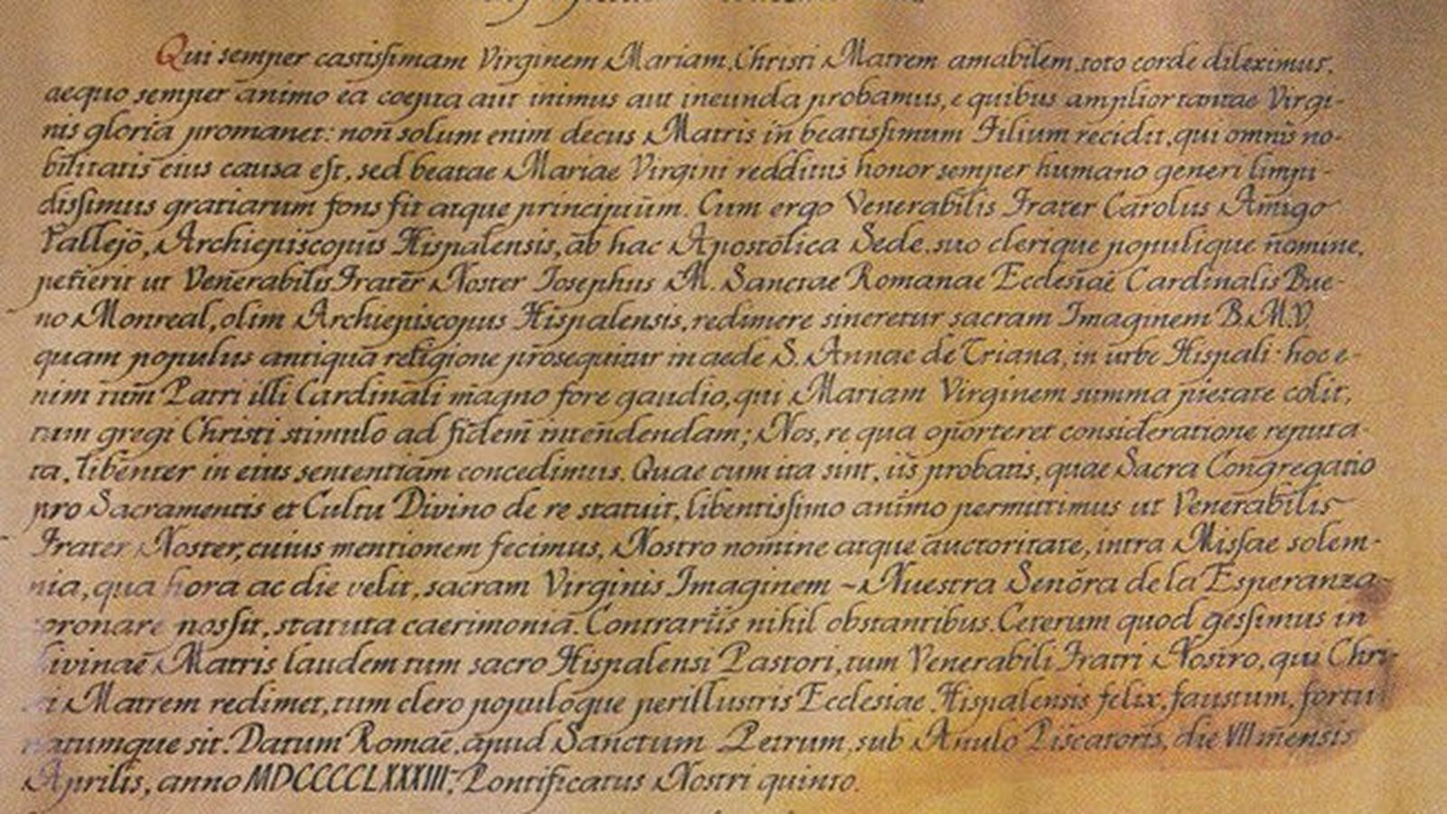 Bula papal sellada por Juan Pablo II para la coronación de la Esperanza de Triana