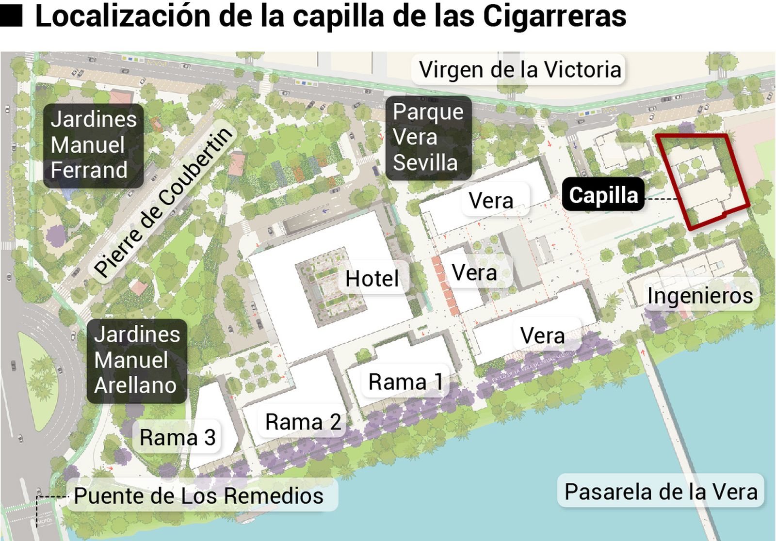 Ubicación de la capilla de las Cigarreras. Fuente: Gerencia de Urbanismo y Medio Ambiente