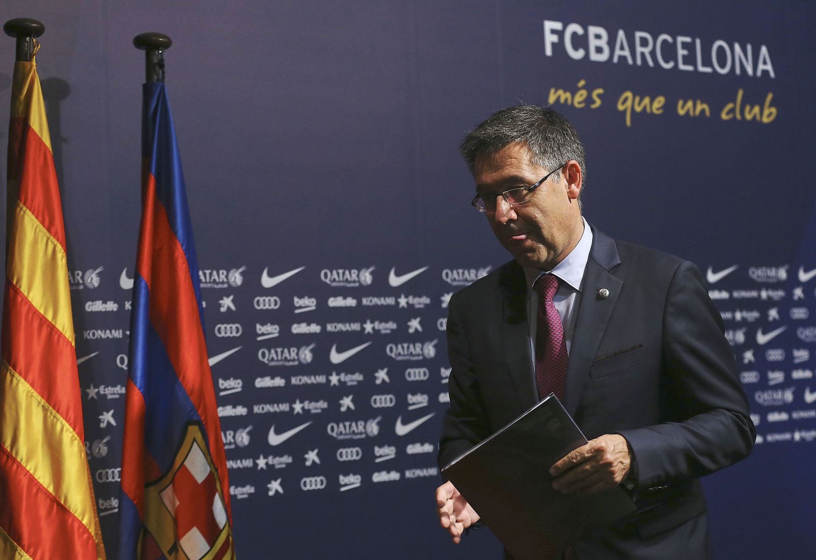 Josep María Bartomeu, presidente del Barcelona, después de comparecer ante los medios en un acto reciente.