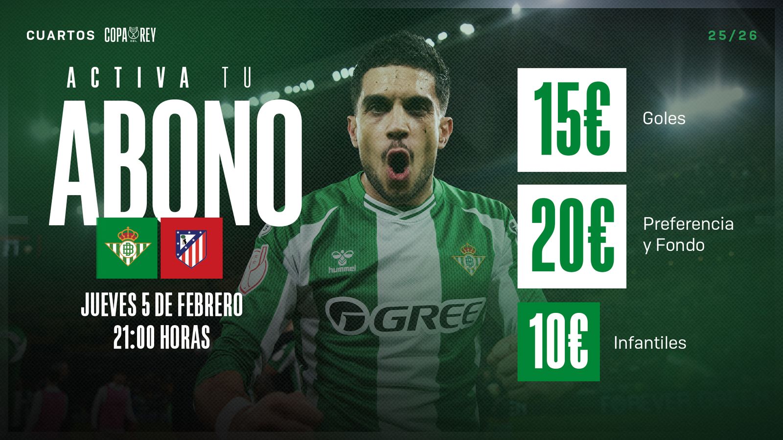 Imagen de precios del club verdiblanco para recibir al Atlético.