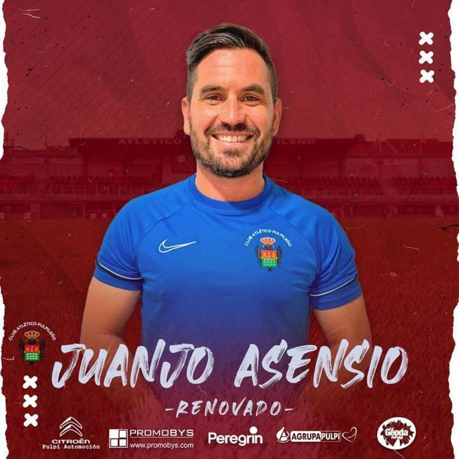 Cartel con el que el Atlético Pulpileño anunciaba la renovación de su técnico Juanjo Asensio.