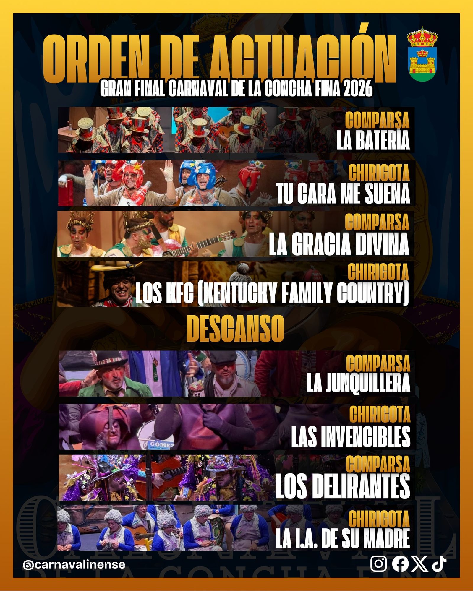 Orden de actuación de las agrupaciones en la final del Concurso de La Línea