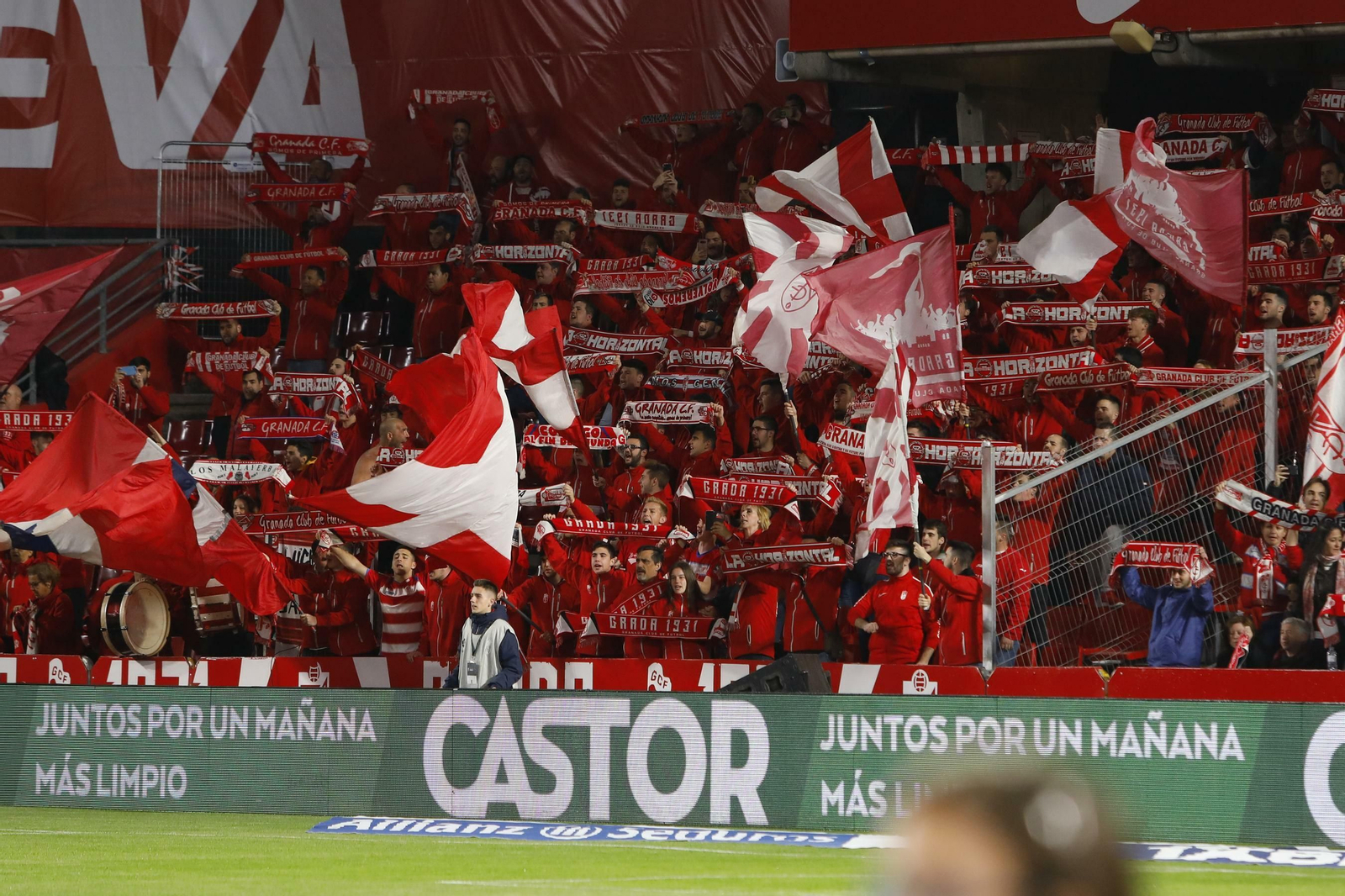 La grada de animación, durante el partido contra el Celta