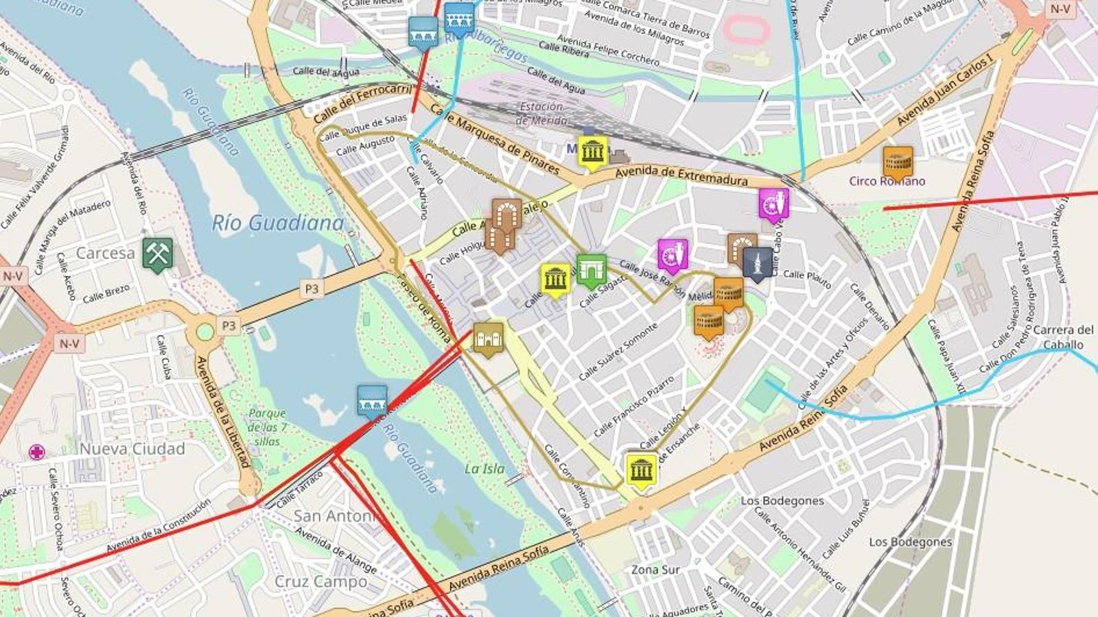 En algunas ciudades, delimita el recinto amurallado romano. En la imagen, podemos ver el perímetro de Augusta Emerita (Mérida). En algunas ciudades, delimita el recinto amurallado romano. En la imagen, podemos ver el perímetro de Augusta Emerita (Mérida).