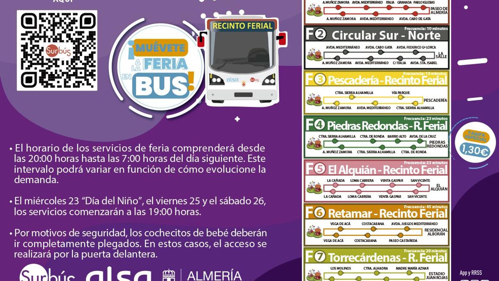 Líneas de los diferentes autobuses de feria.