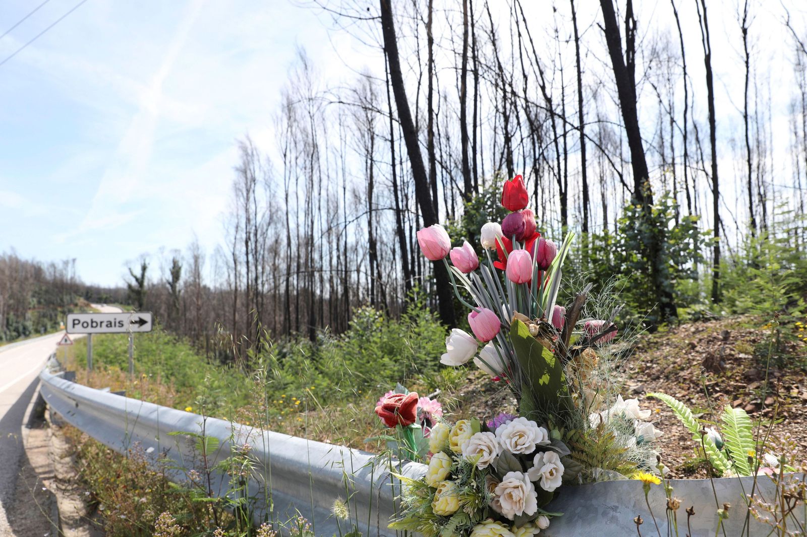 Los vecinos de la comarca de Pedrogao Grande colocaron algunos ramos de flores en recuerdo a las víctimas del incendio de hace un año.