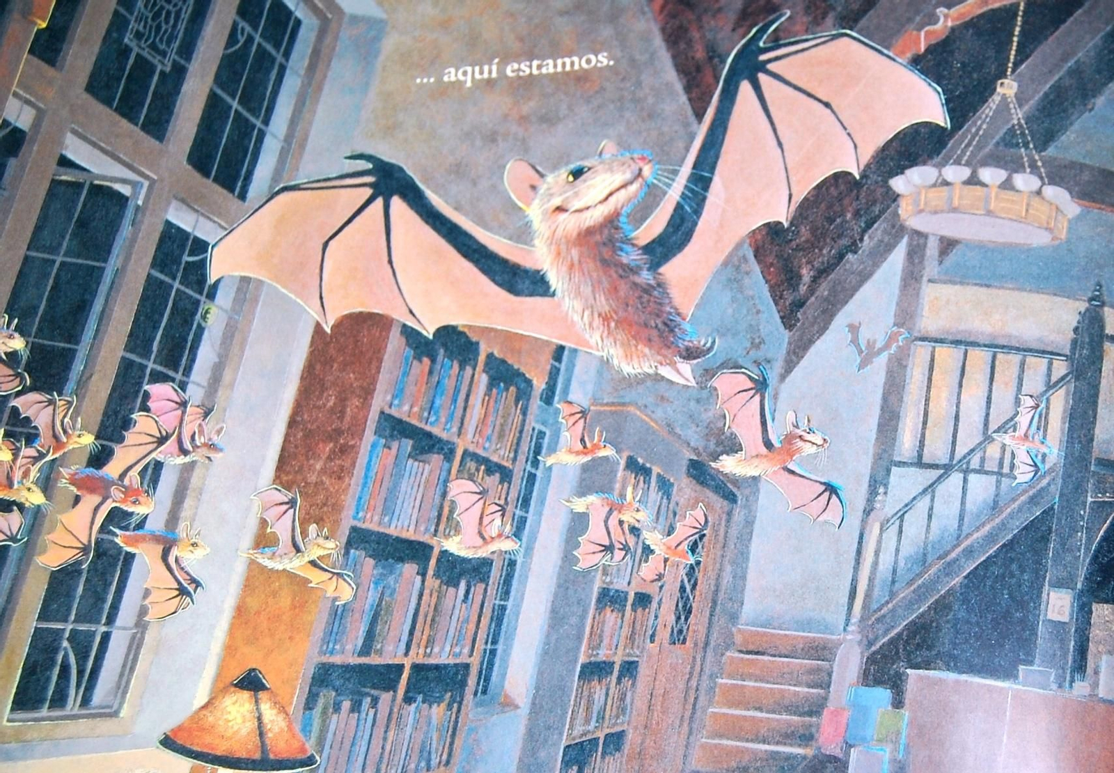 Ilustración de ‘Murciélagos en la biblioteca’.