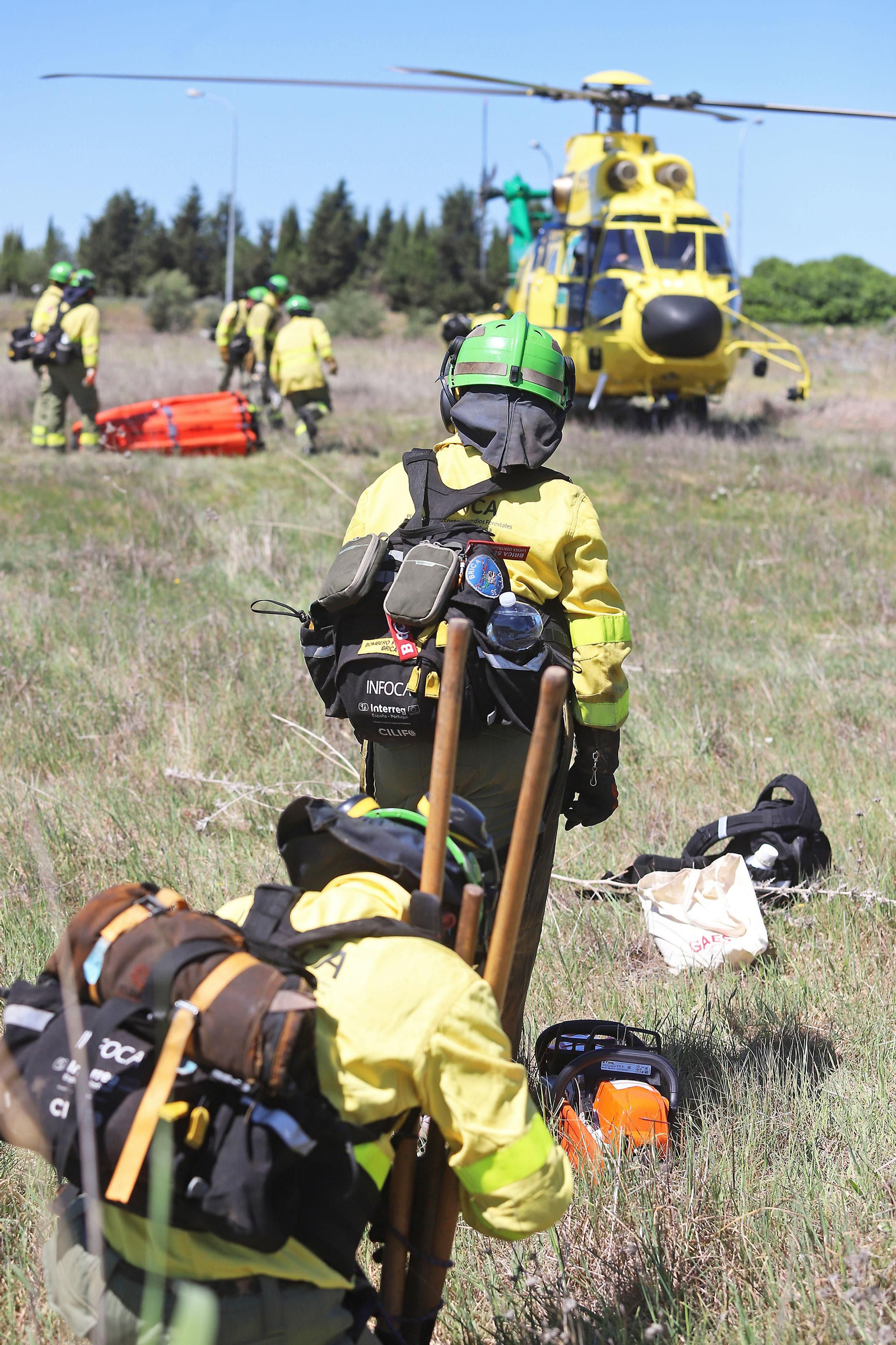 Imágenes del simulacro de incendio forestal que la Junta organiza en Aljaraque