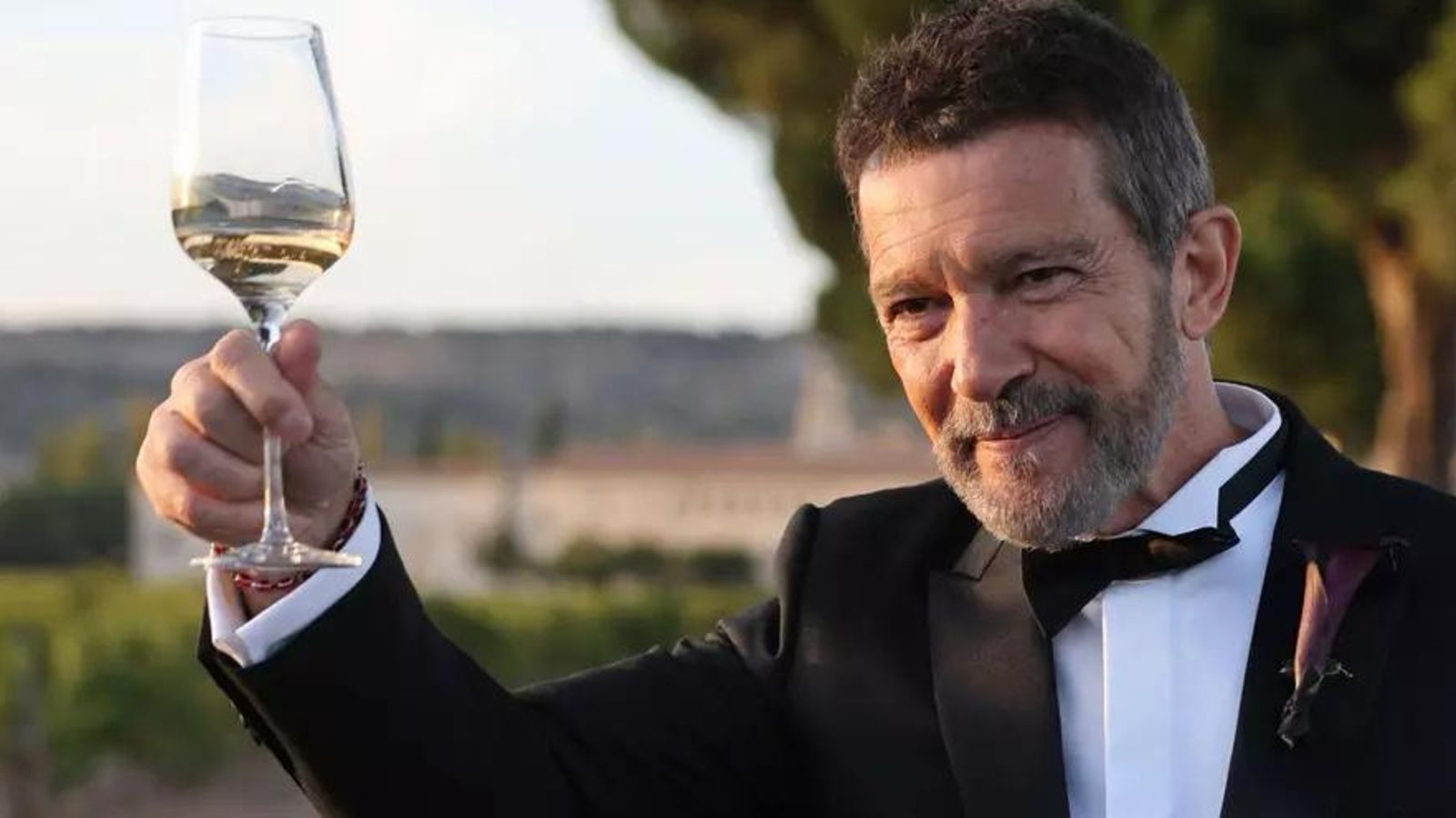Antonio Banderas en el brindis al departir con los medios tras la boda de su hija Stella del Carmen