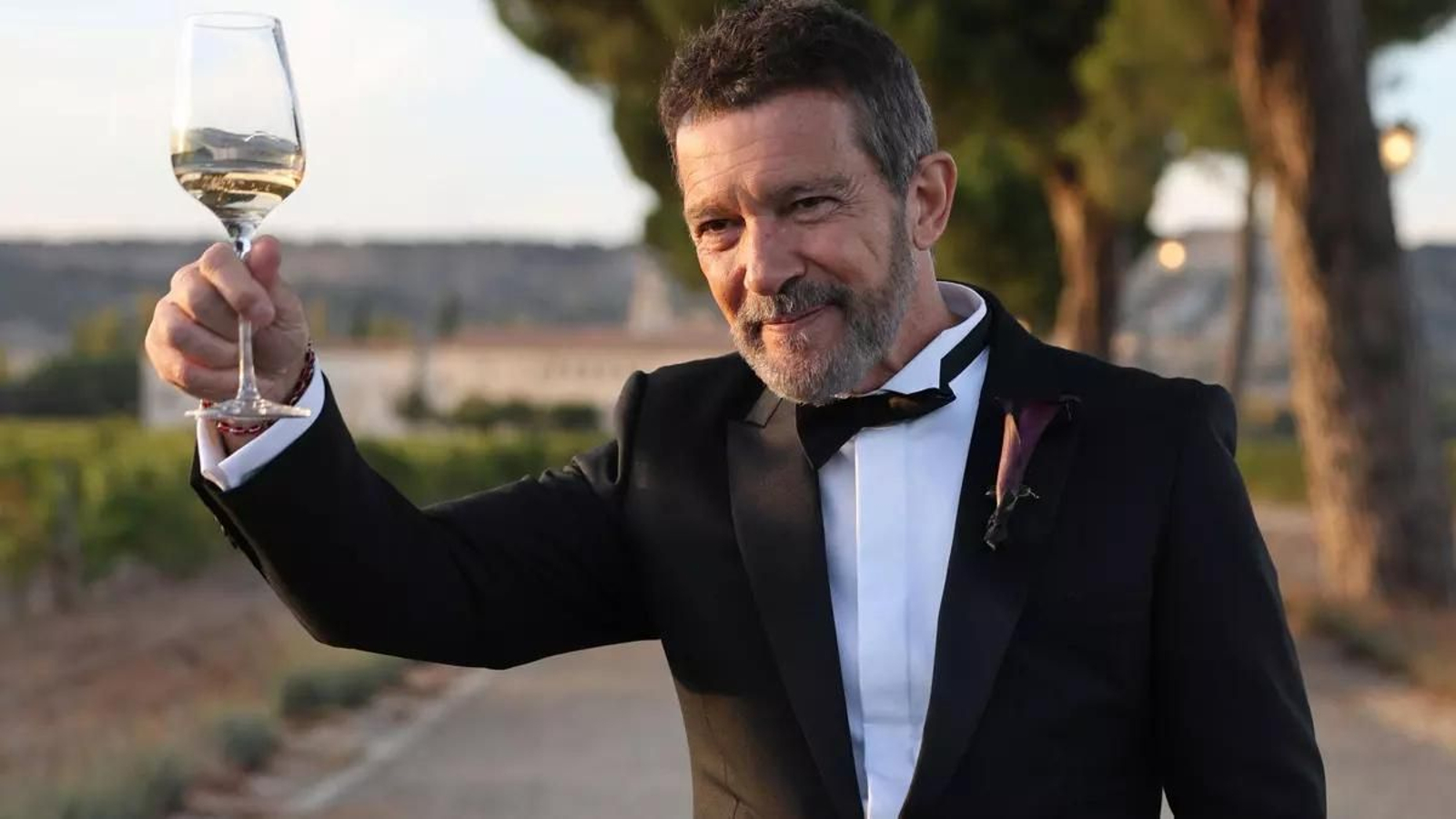 Antonio Banderas en el brindis al departir con los medios tras la boda de su hija Stella del Carmen